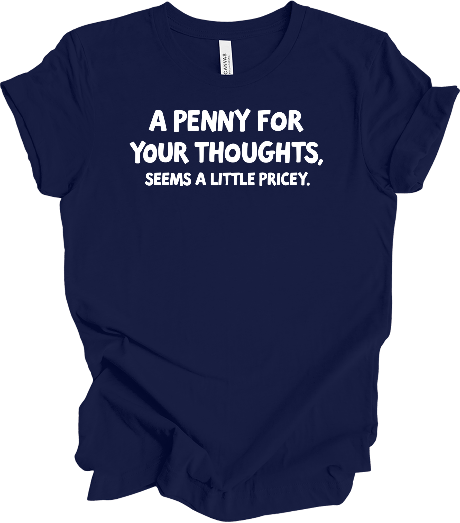 'Penny for Your Thoughts' Funny T-Shirt in Navy