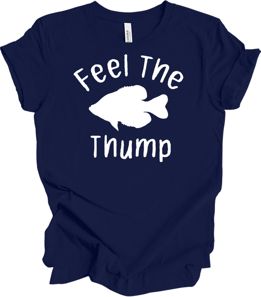 Feel The Thump Crappie Fishing T-Shirt in Navy