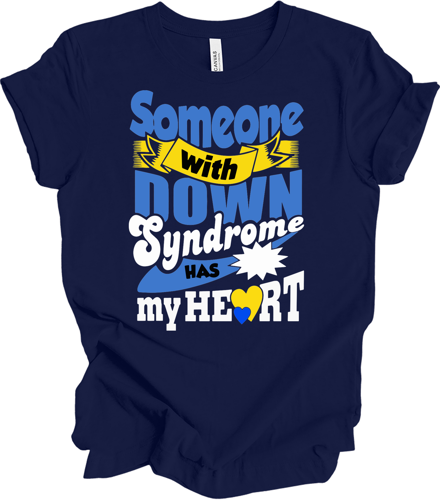 Someone With Down Syndrome Has My Heart Awareness T-Shirt in Navy