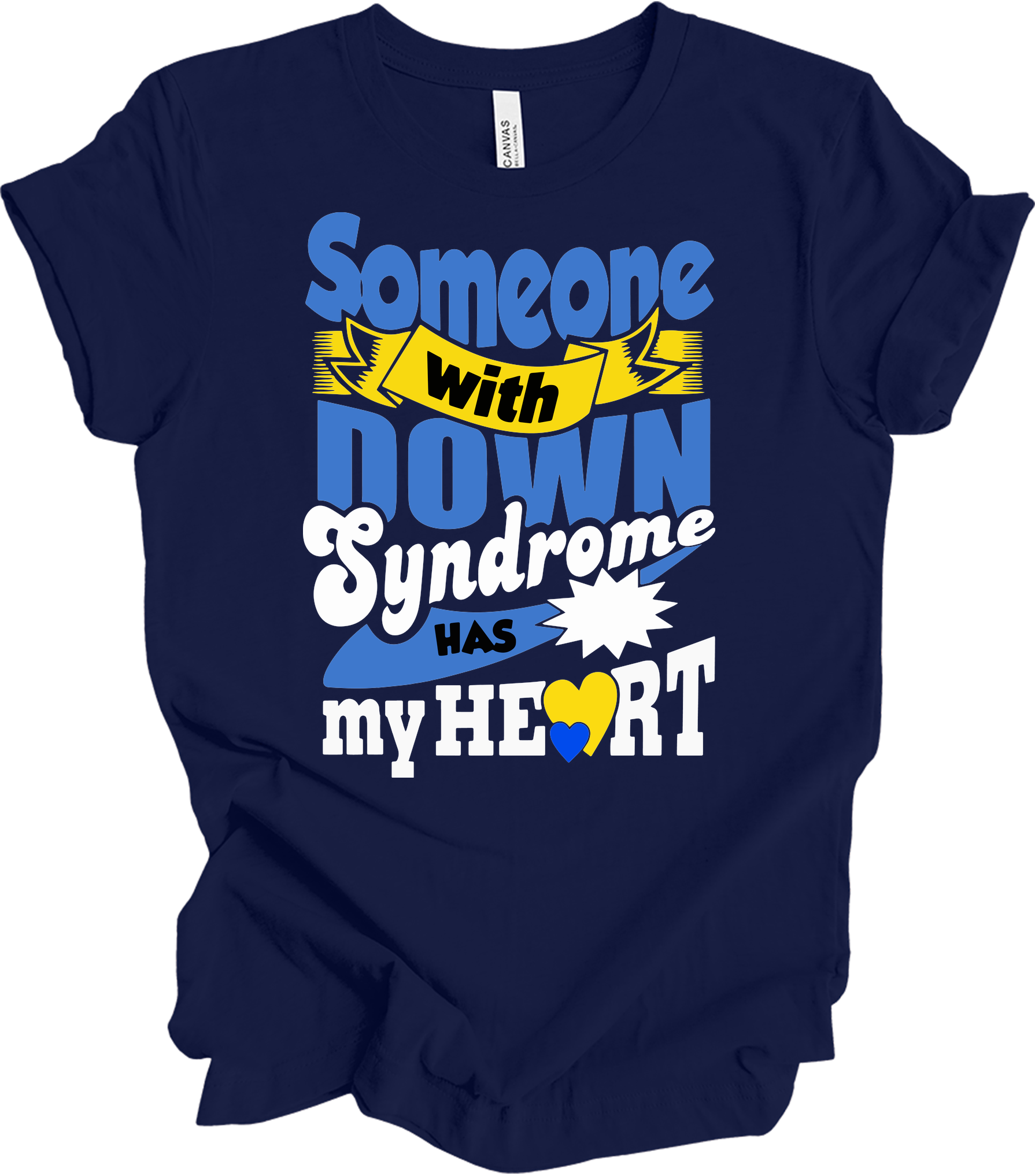 Someone With Down Syndrome Has My Heart Awareness T-Shirt in Navy