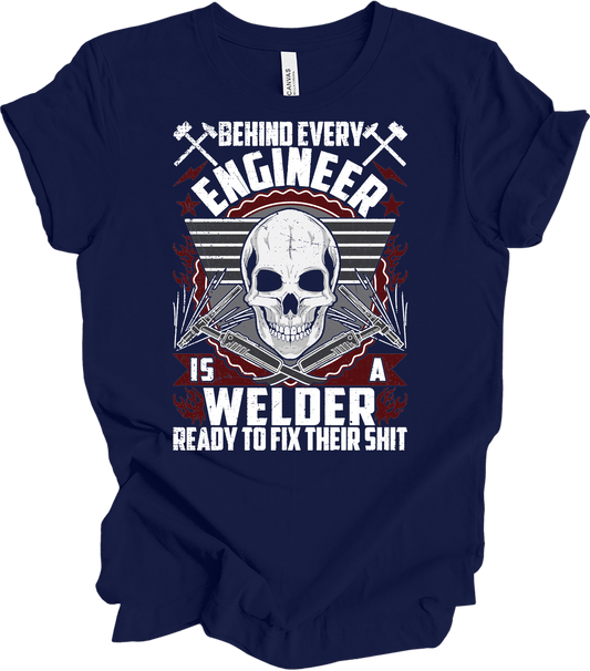 Welder Because Engineers Need Heroes - Funny Welding Gift T-Shirt in Navy