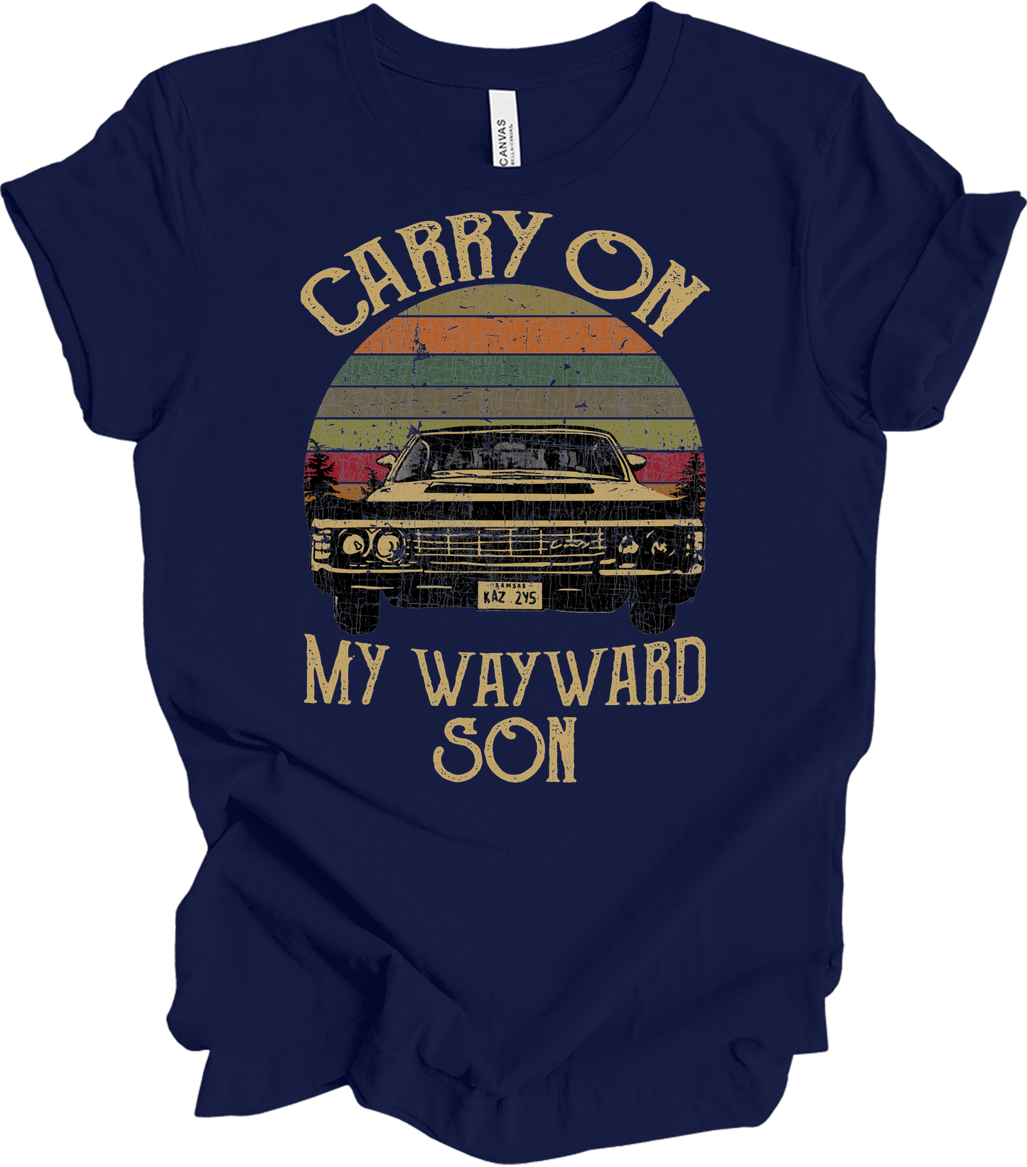 Carry On Wayward Son Supernatural Vintage T-Shirt in Navy