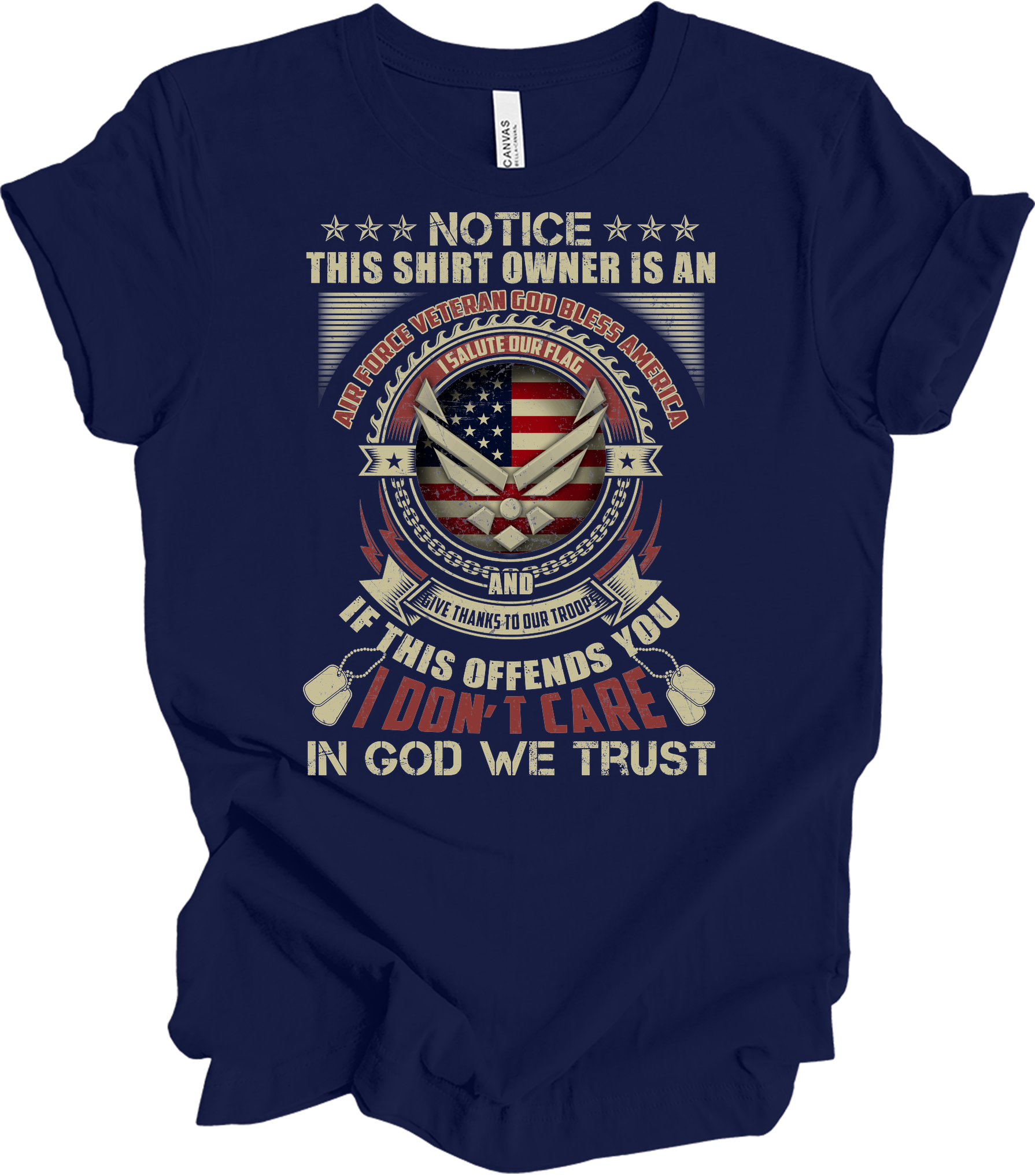 Air Force Veteran US Military Patriotic T-Shirt in Navy