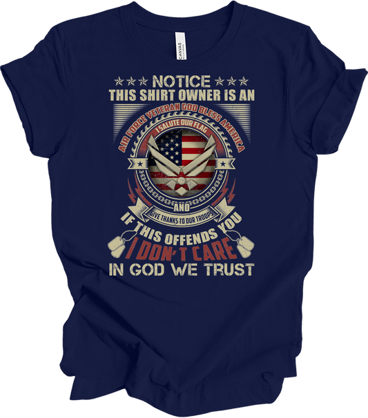 Air Force Veteran US Military Patriotic T-Shirt in Navy