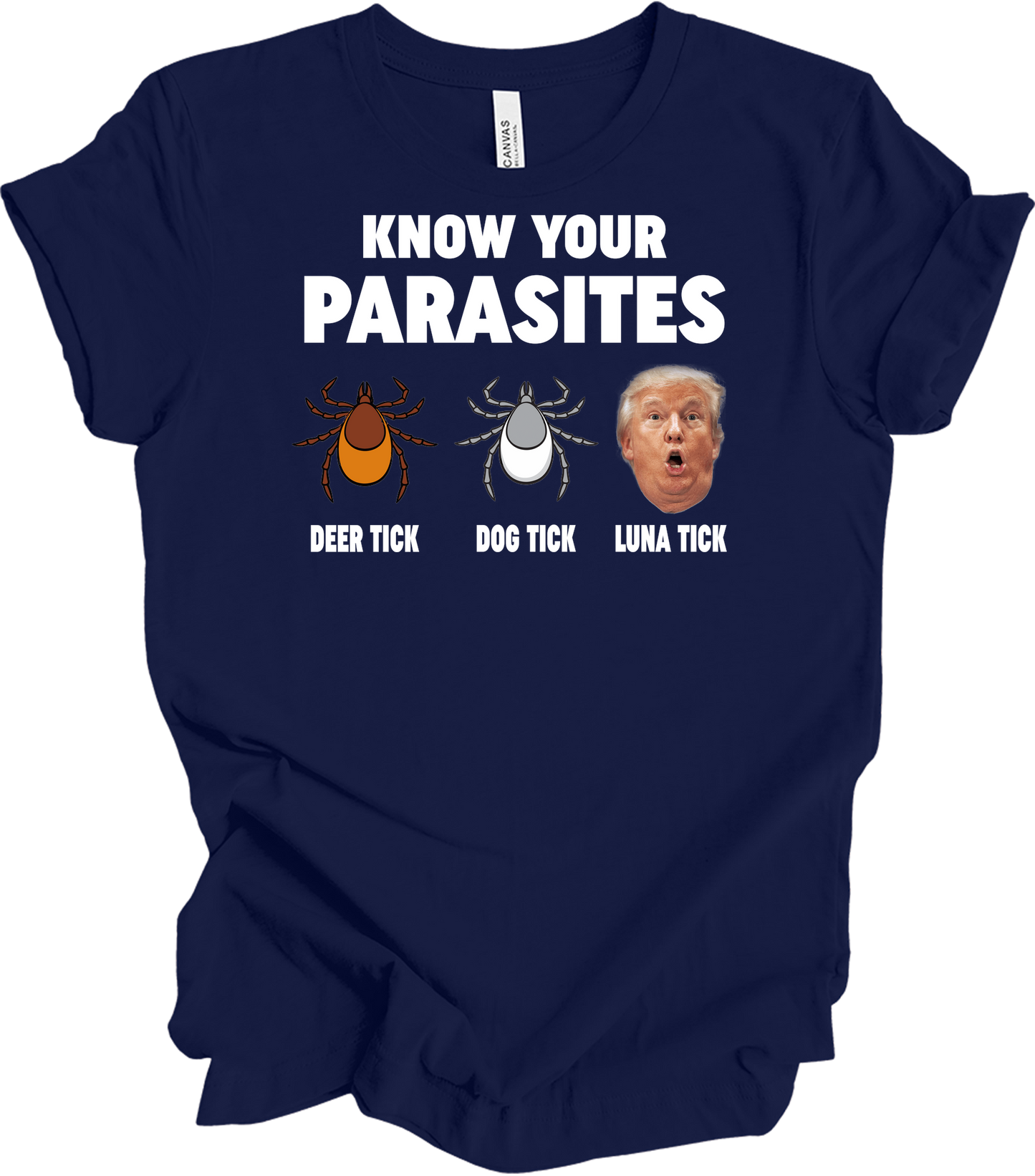 Know Your Parasites - Funny Anti Trump Luna Tick T-Shirt in Navy