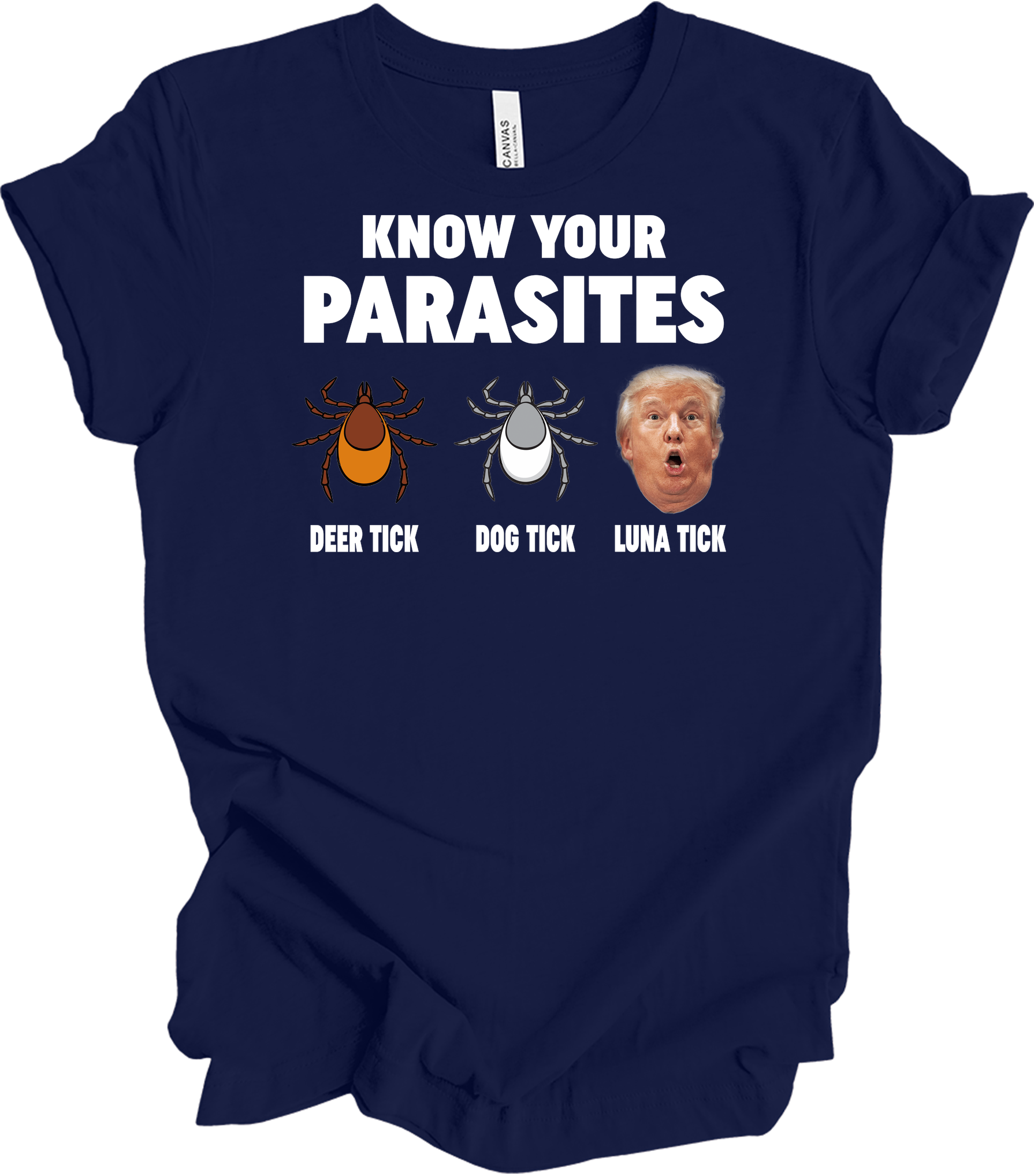 Know Your Parasites - Funny Anti Trump Luna Tick T-Shirt in Navy