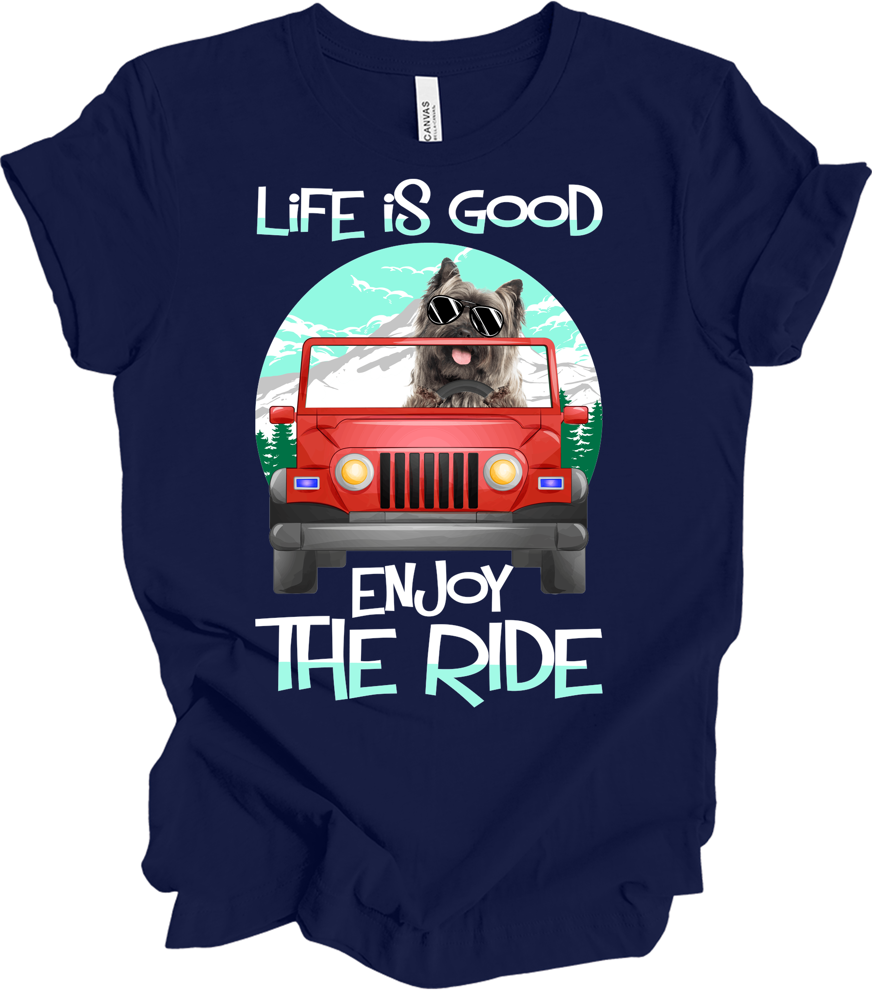 Life is Good Jeep Dog T-Shirt in Navy