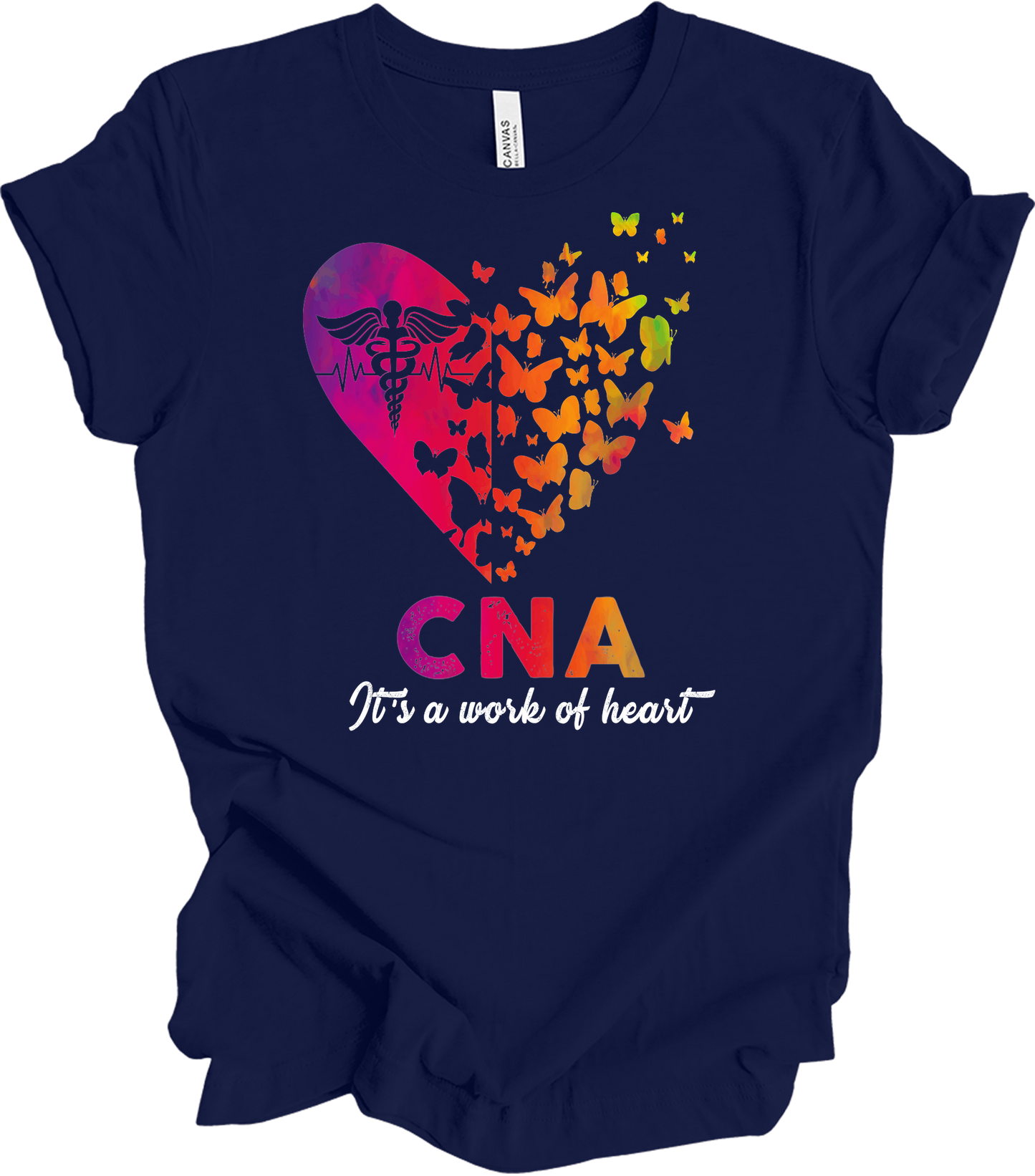 CNA Butterfly Hear - Certified Nursing Assistant Gift T-Shirt in Navy