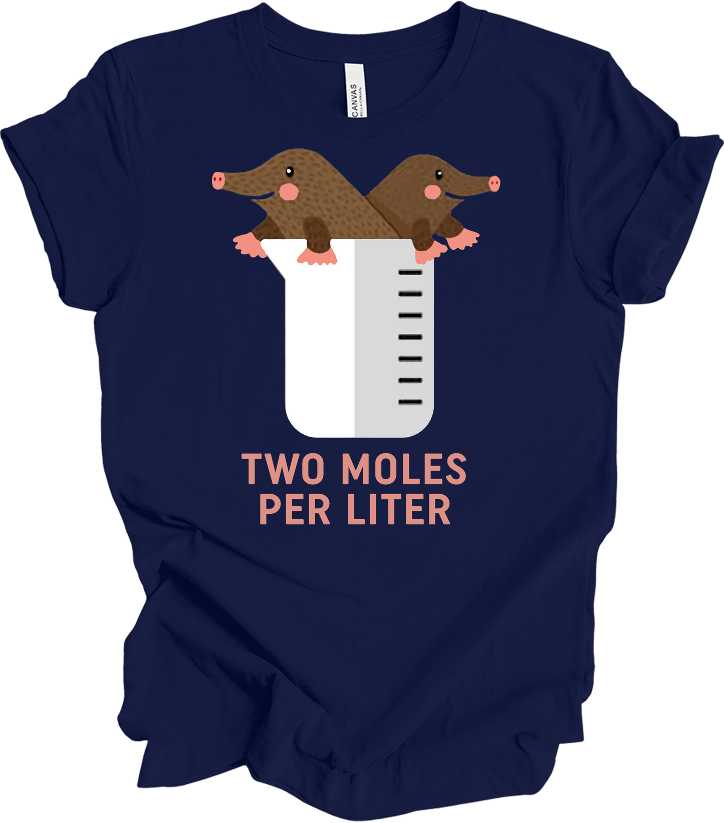 Two Moles Per Liter Funny Chemistry Science T-Shirt in Navy