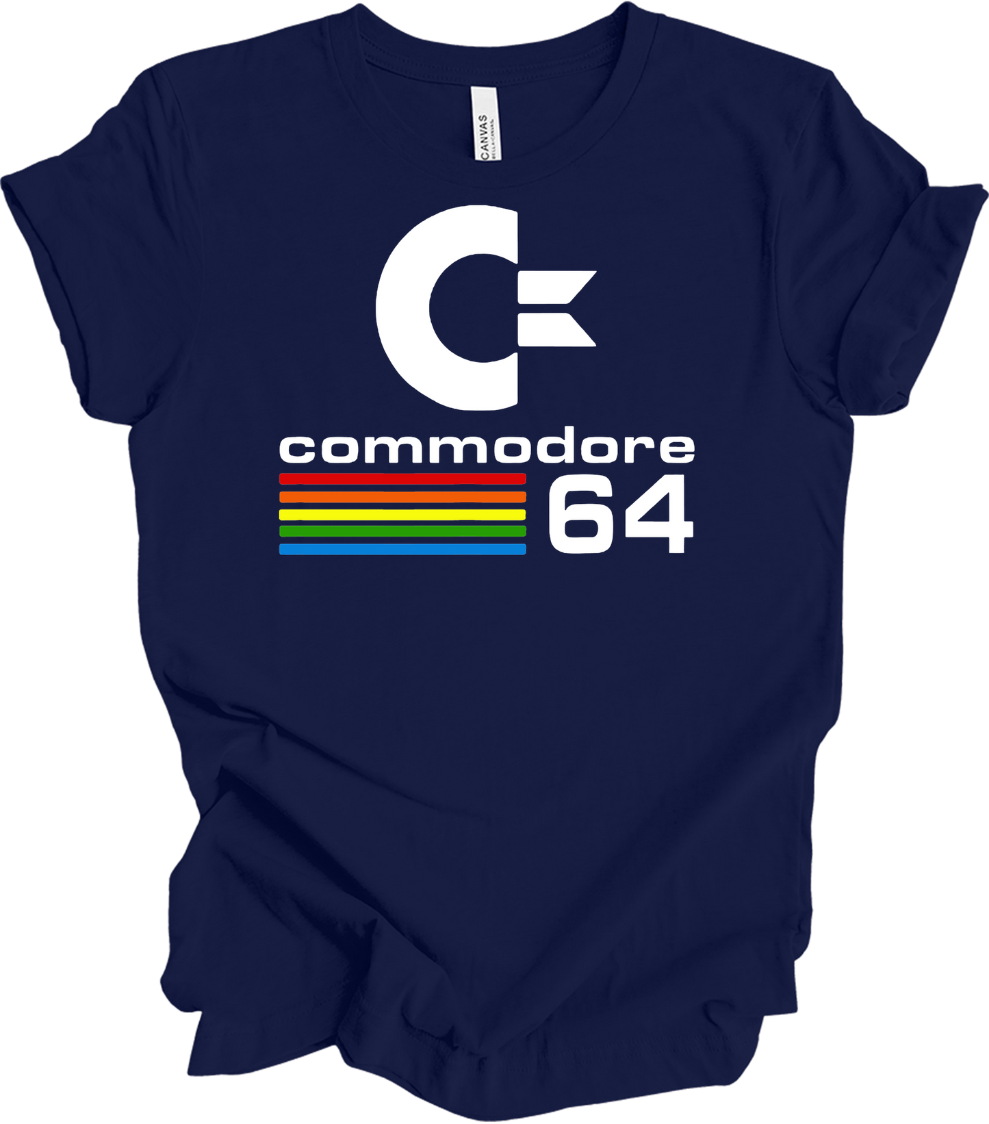 Commodore 64 Retro 80s Gaming - C64 Rainbow Stripe T-Shirt in Navy