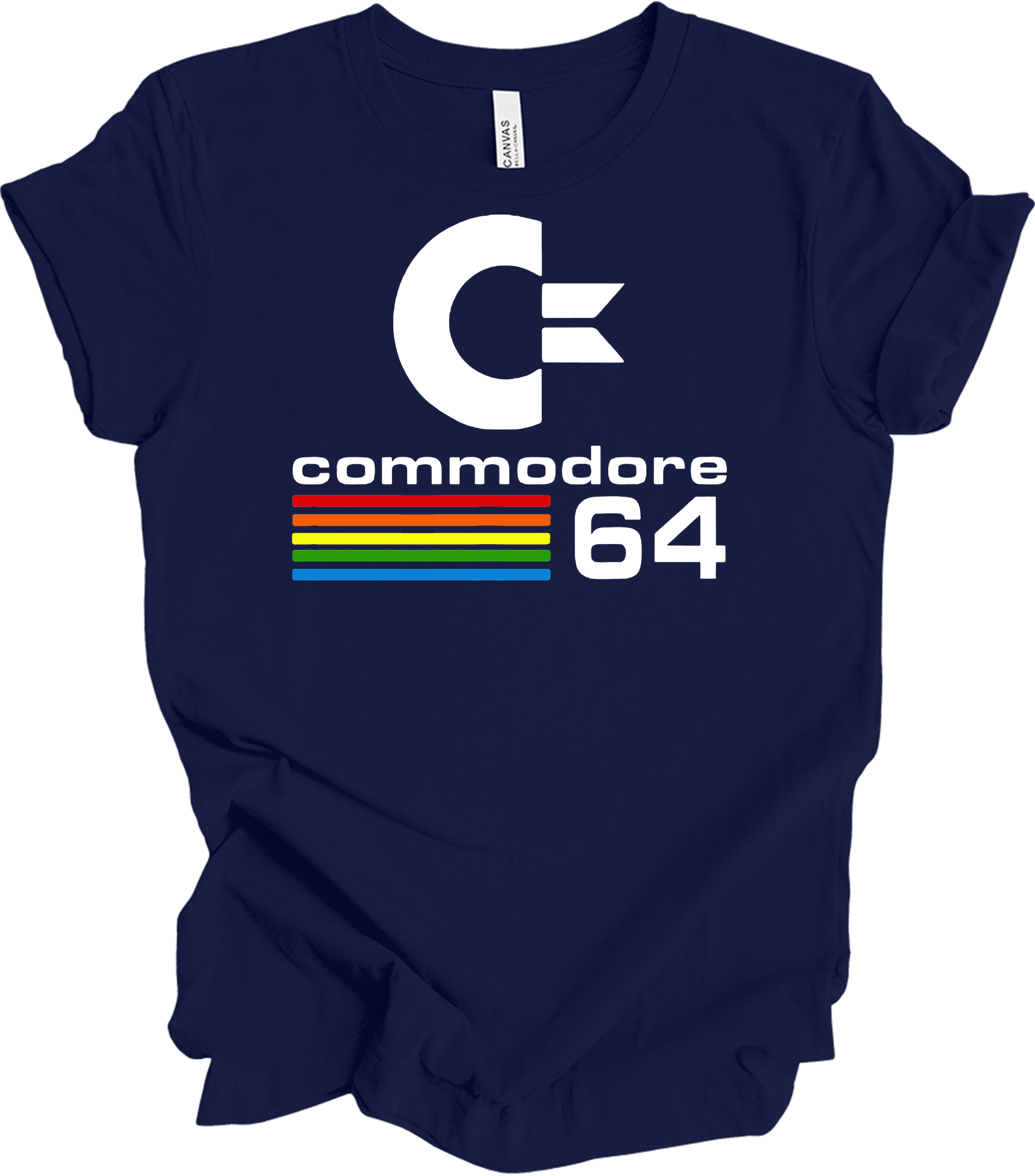 Commodore 64 Retro 80s Gaming - C64 Rainbow Stripe T-Shirt in Navy