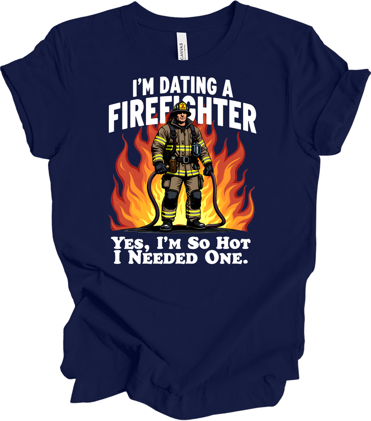 Dating a Firefighter - Funny Gift T-Shirt in Navy