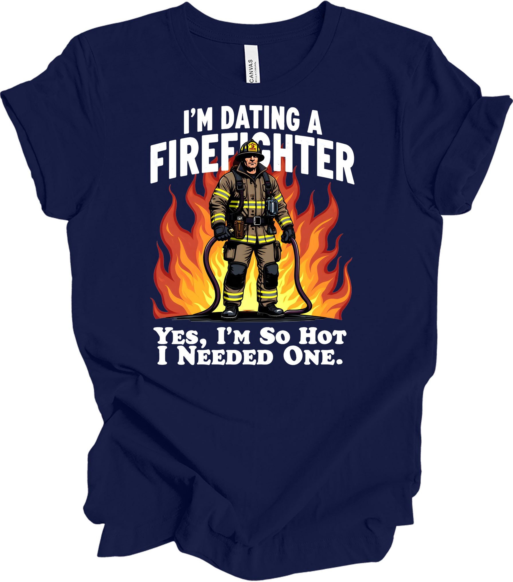 Dating a Firefighter - Funny Gift T-Shirt in Navy