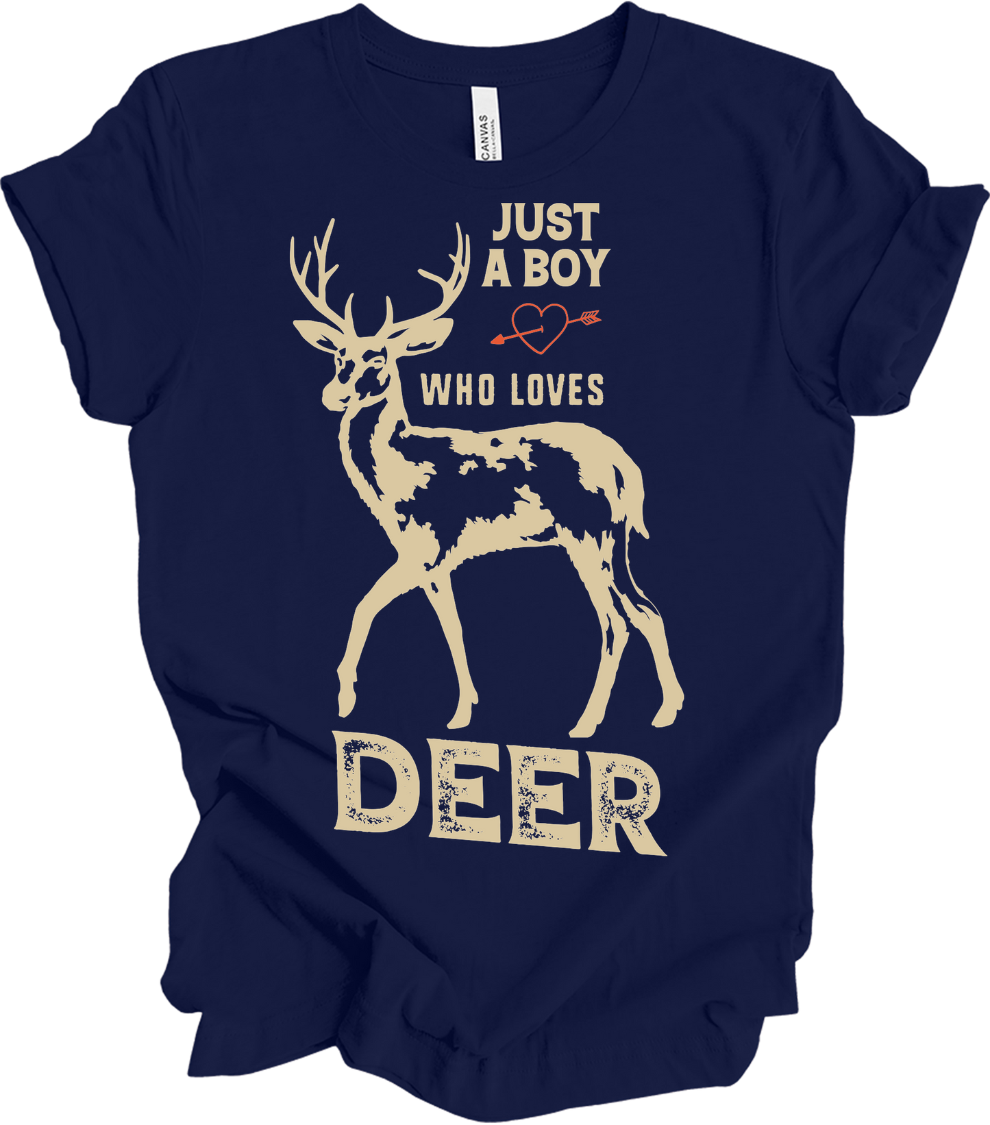 Just A Boy Who Loves Deer - Funny Hunter Gift T-Shirt in Navy