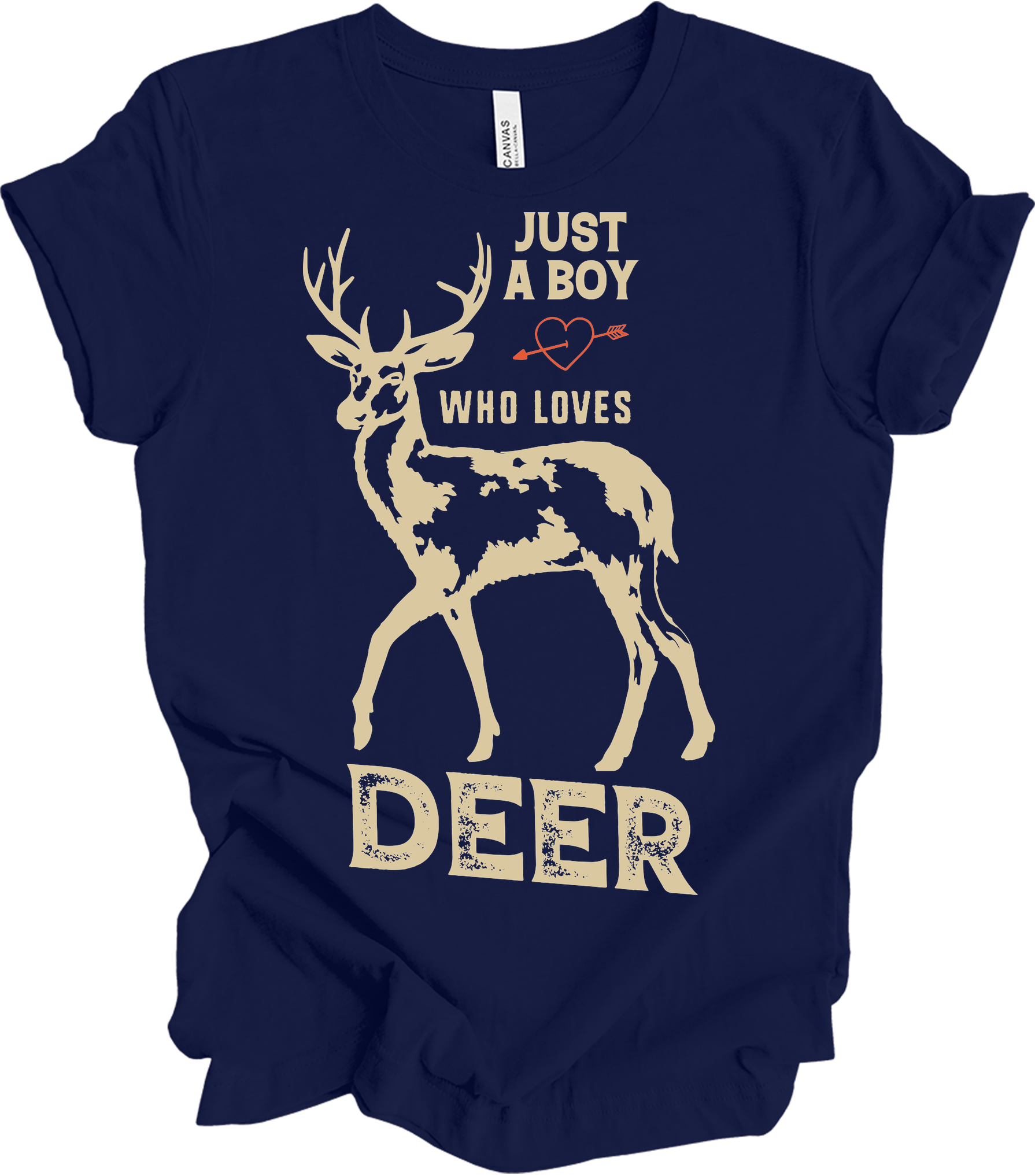 Just A Boy Who Loves Deer - Funny Hunter Gift T-Shirt in Navy