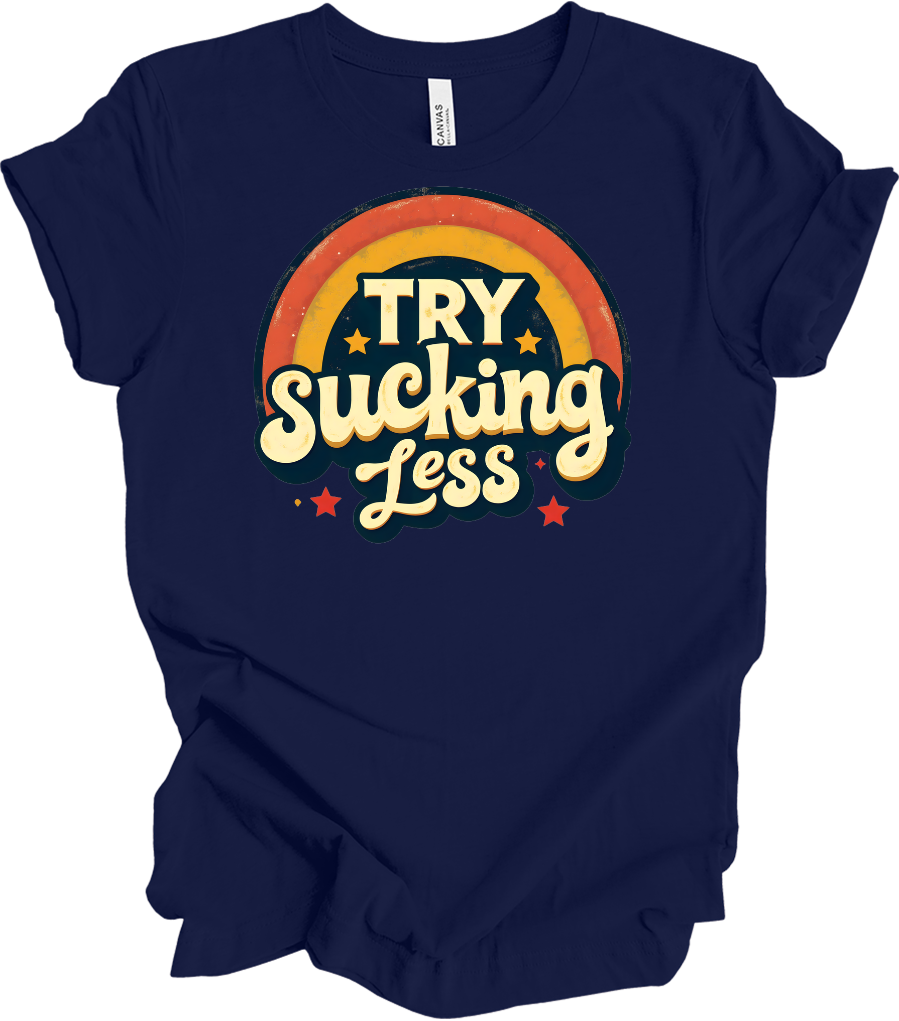 'Try Sucking Less' Funny T-Shirt in Navy
