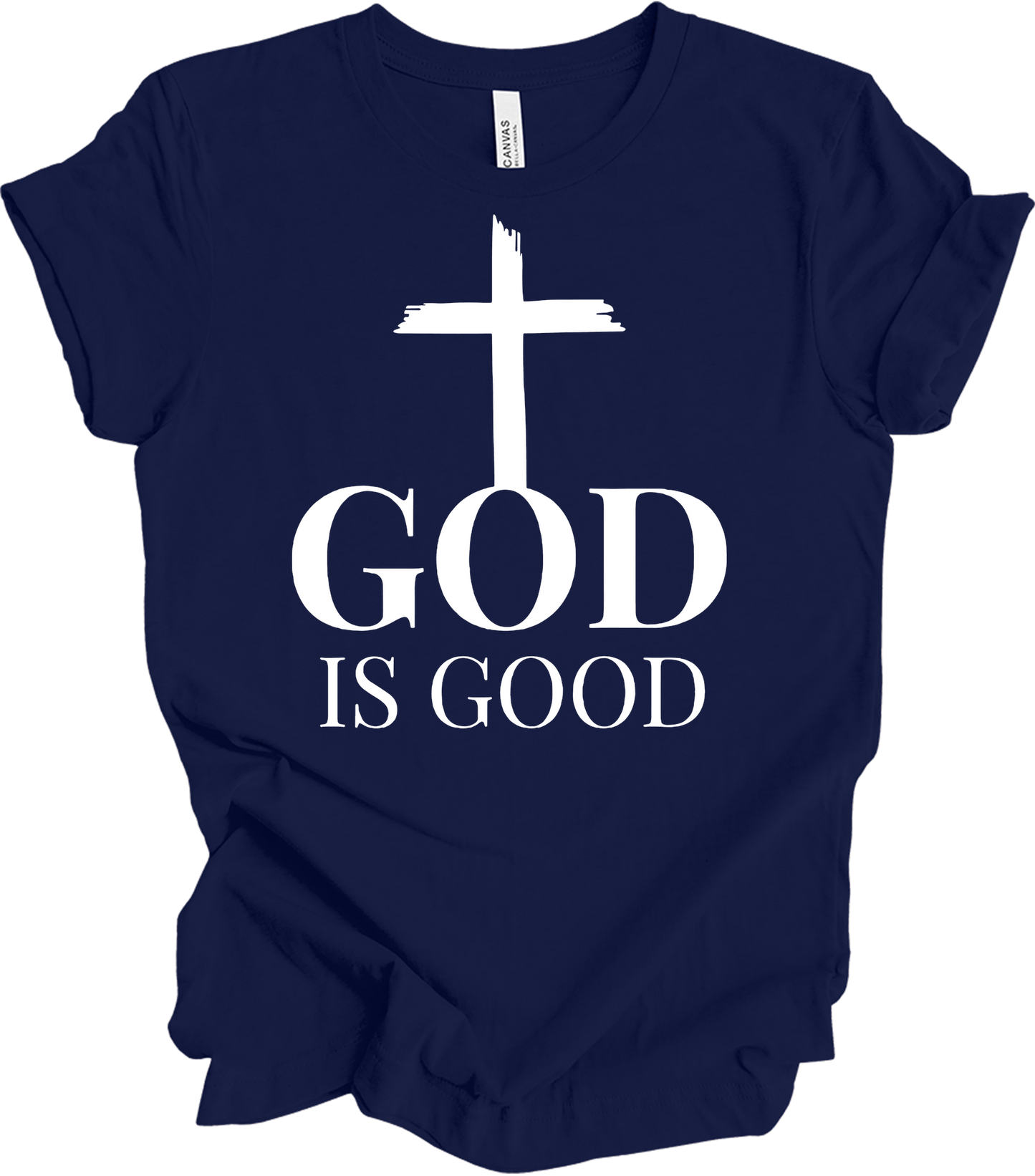 God Is Good Cross - Faith Apparel T-Shirt in Navy