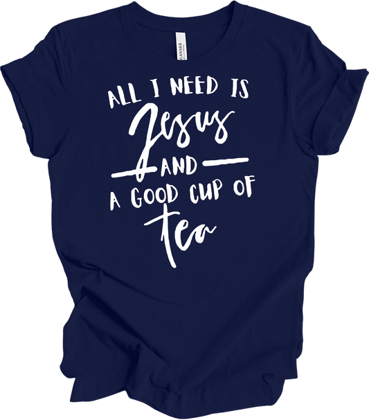 Tea and Jesus - Christian Tea Lover Faith T-Shirt in Navy