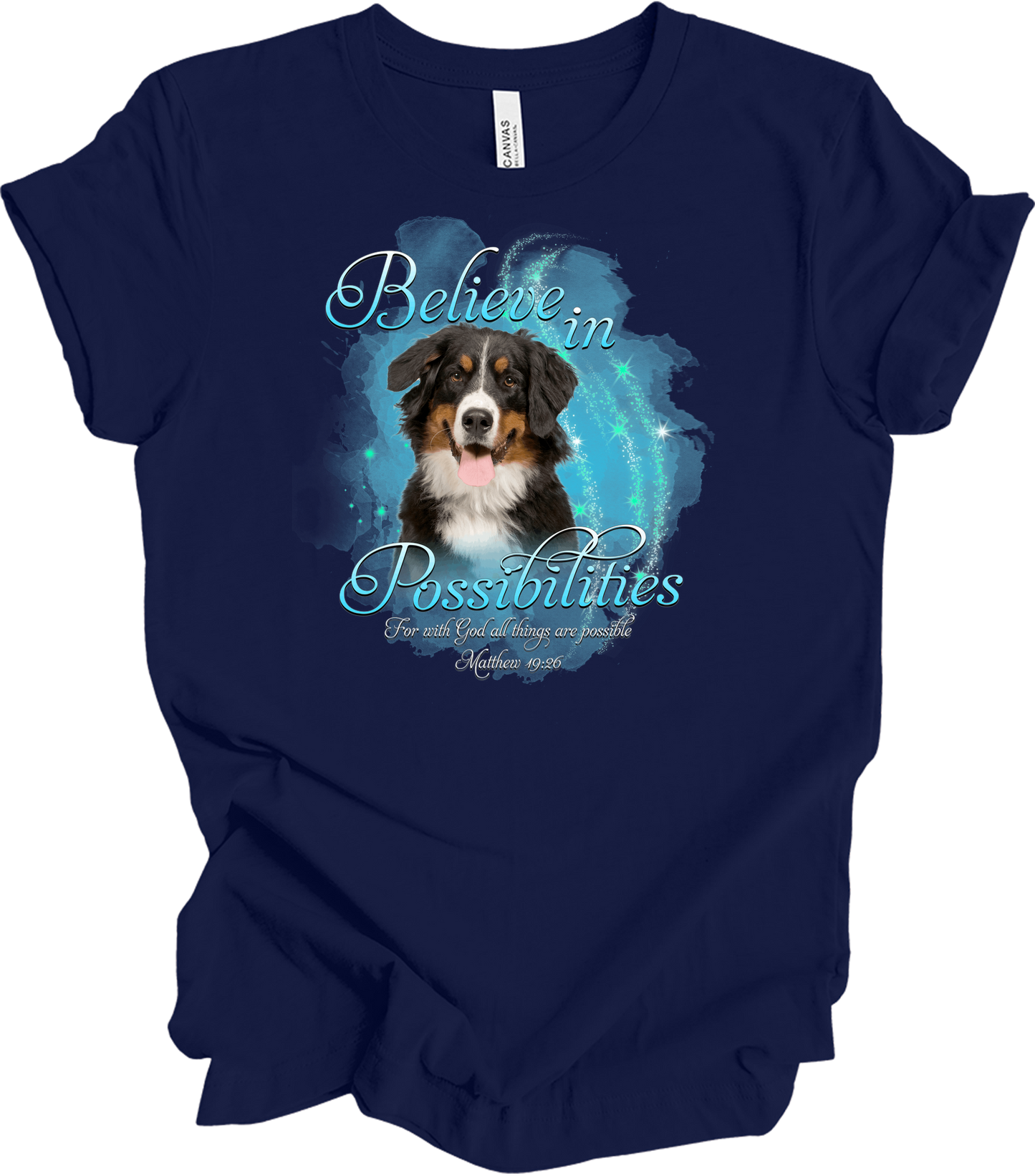 Bernese Dog 'Believe' T-Shirt in Navy