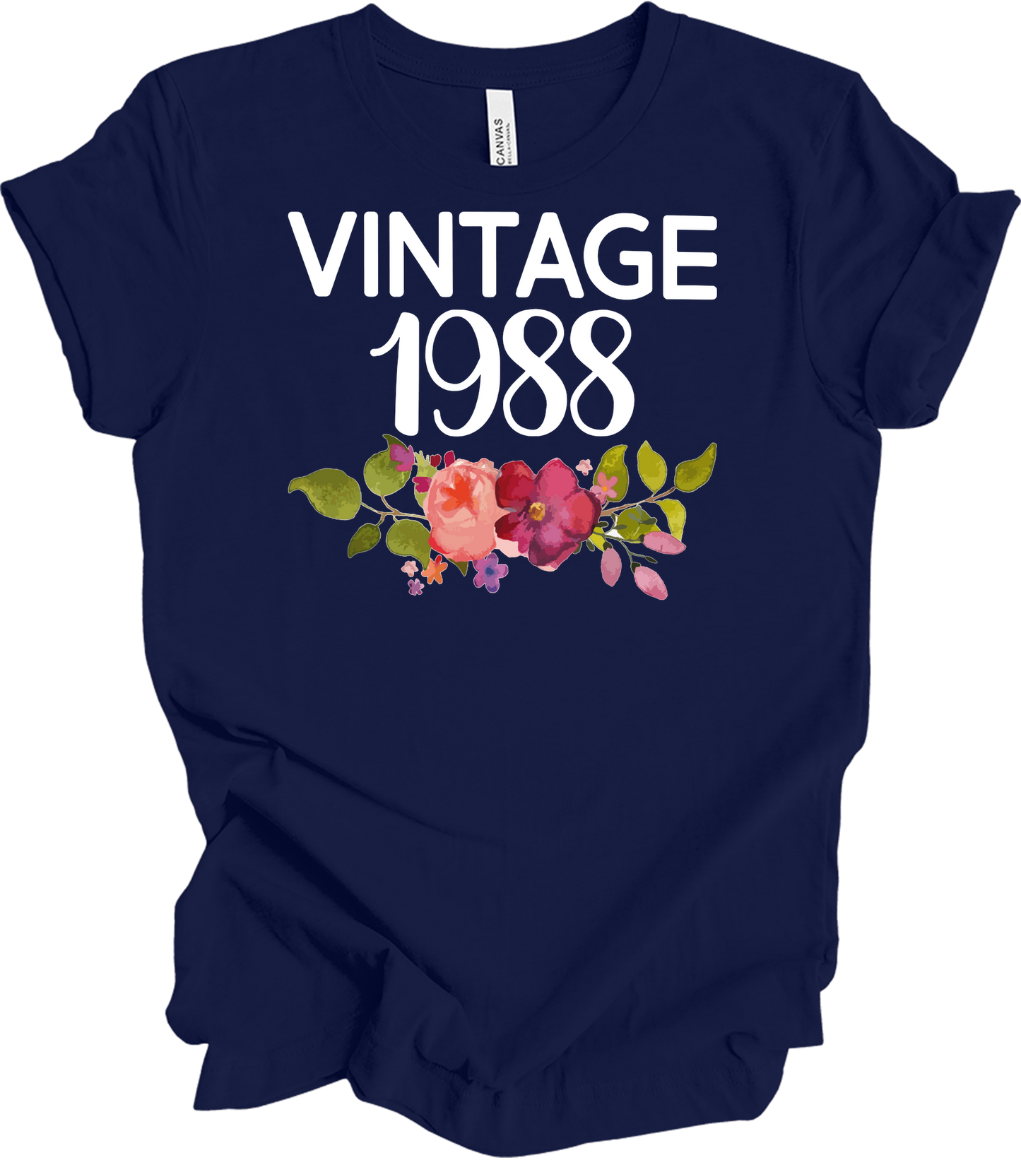 Vintage 1988 Birth Year Floral - 35th Birthday Gift T-Shirt in Navy