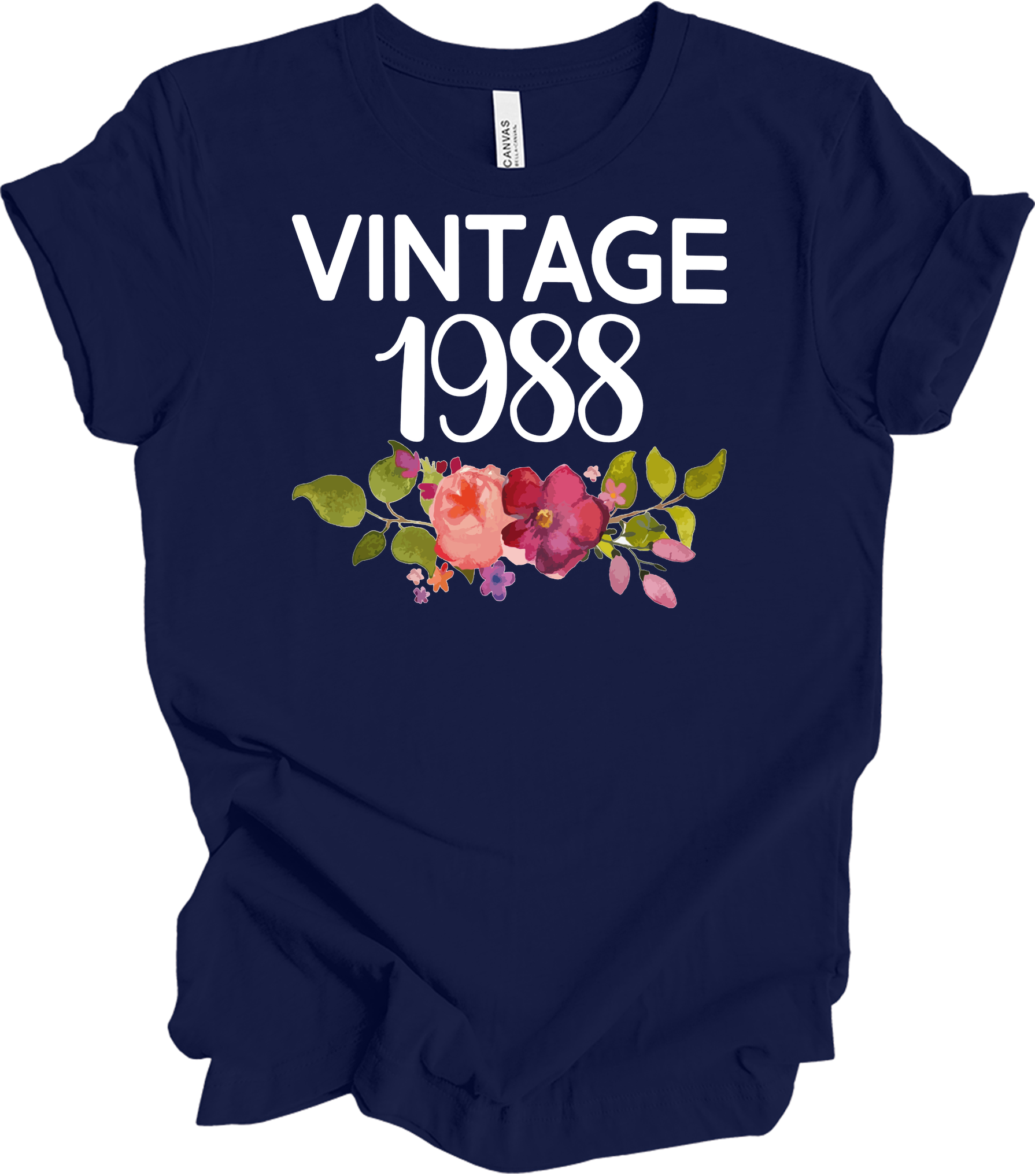 Vintage 1988 Birth Year Floral - 35th Birthday Gift T-Shirt in Navy