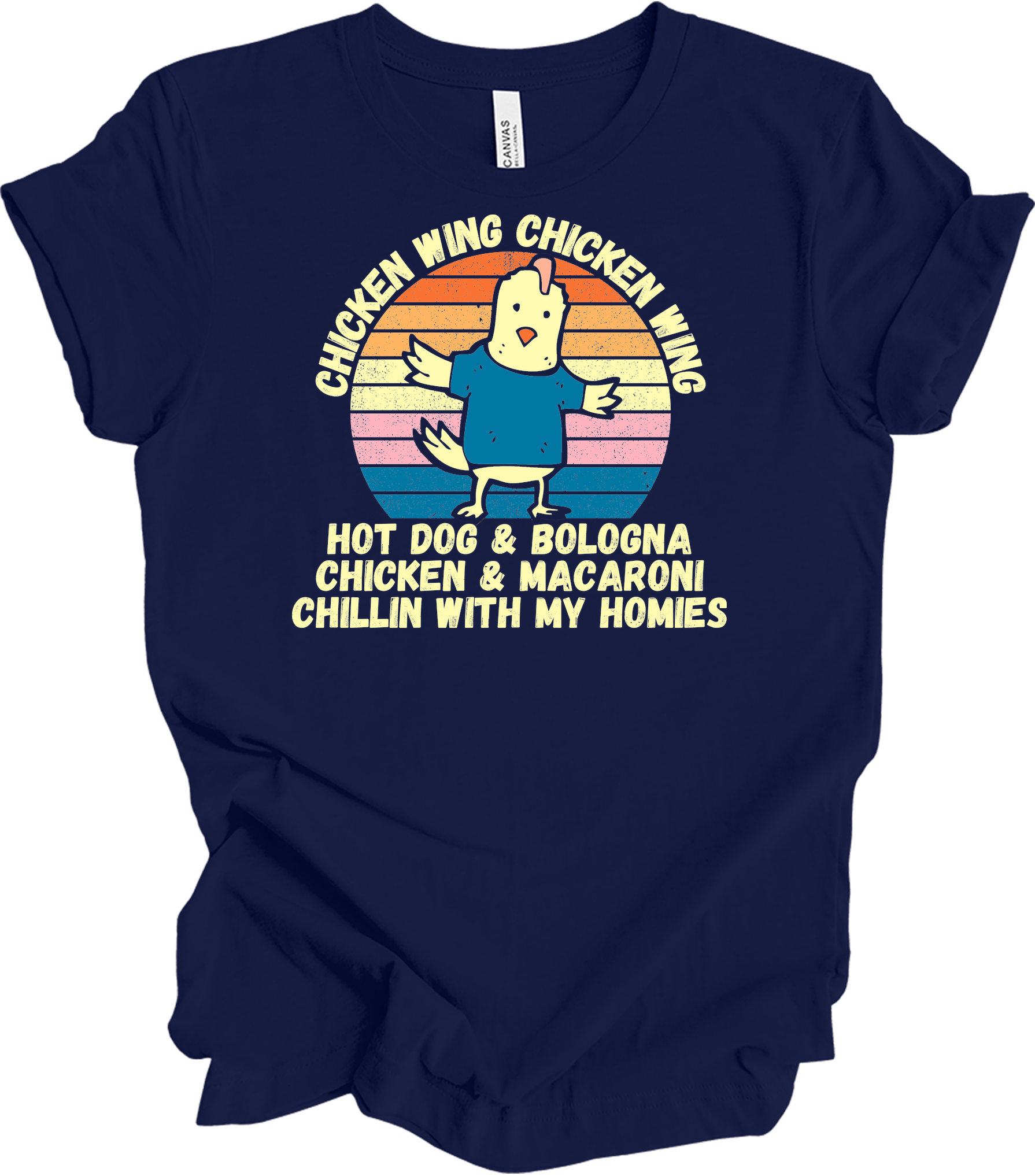Chicken Wing Chicken Wing Hot Dog and Bologna Funny Meme T-Shirt in Navy