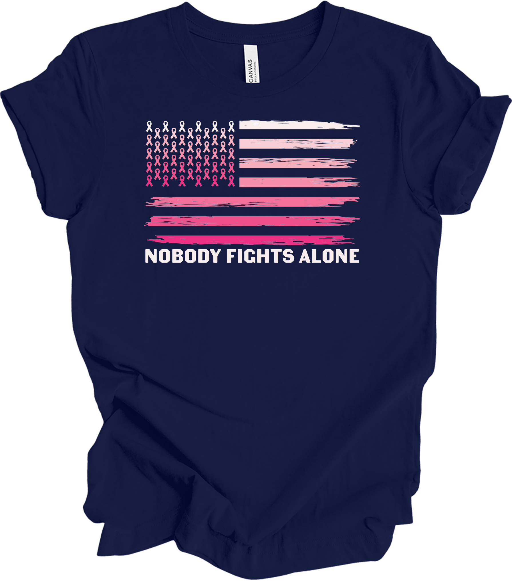 Nobody Fights Alone Cancer T-Shirt in Navy