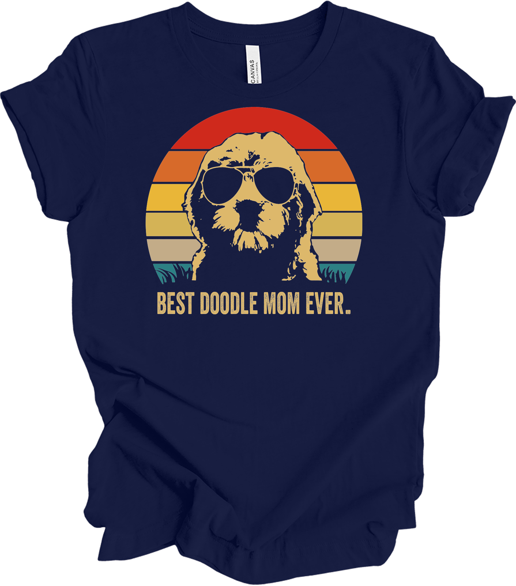 Best Doodle Mom Ever The Big Lebowski Style Retro Dog T-Shirt in Navy