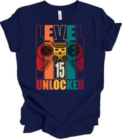 Level 15 Unlocked Gamer T-Shirt in Navy