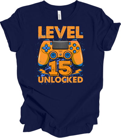 Level 15 Unlocked Gamer T-Shirt in Navy