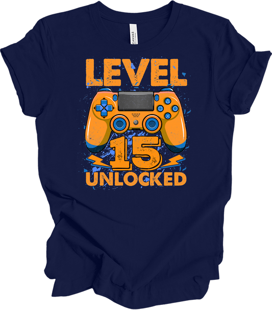 Level 15 Unlocked Gamer T-Shirt in Navy