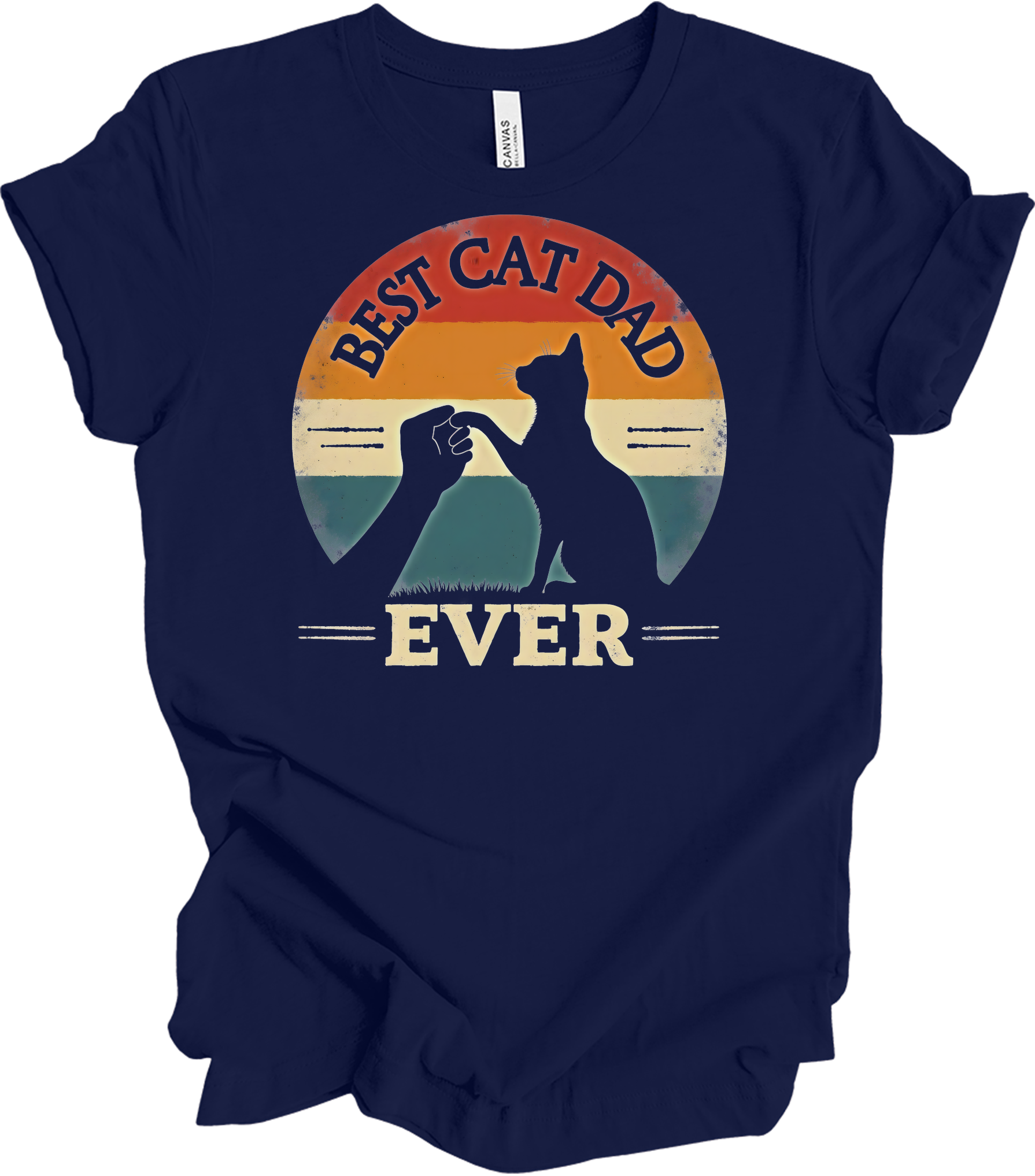 Best Cat Dad Ever Retro T-Shirt in Navy