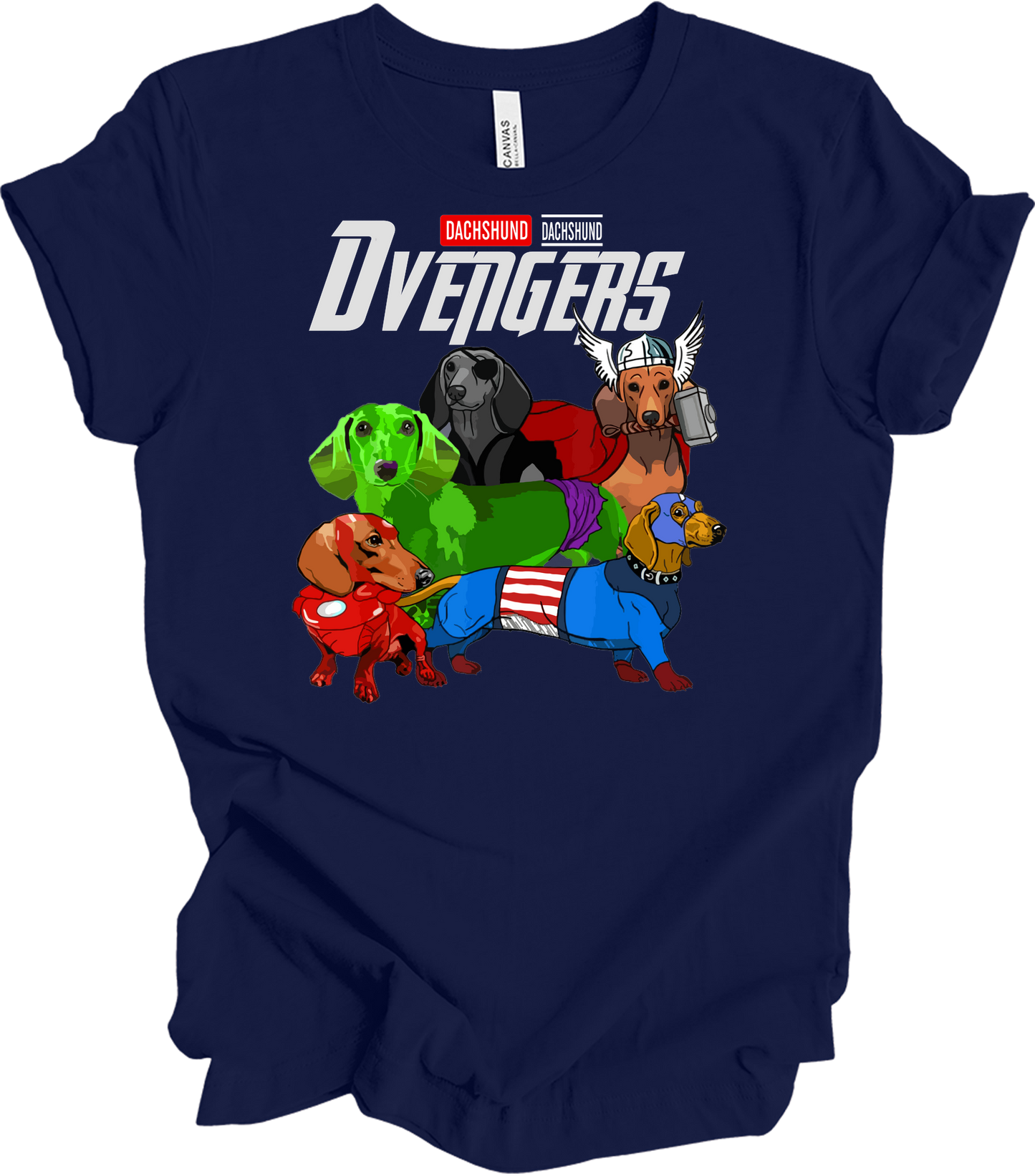 Dachshund Dvengers Funny Dog Lover Superhero T-Shirt in Navy