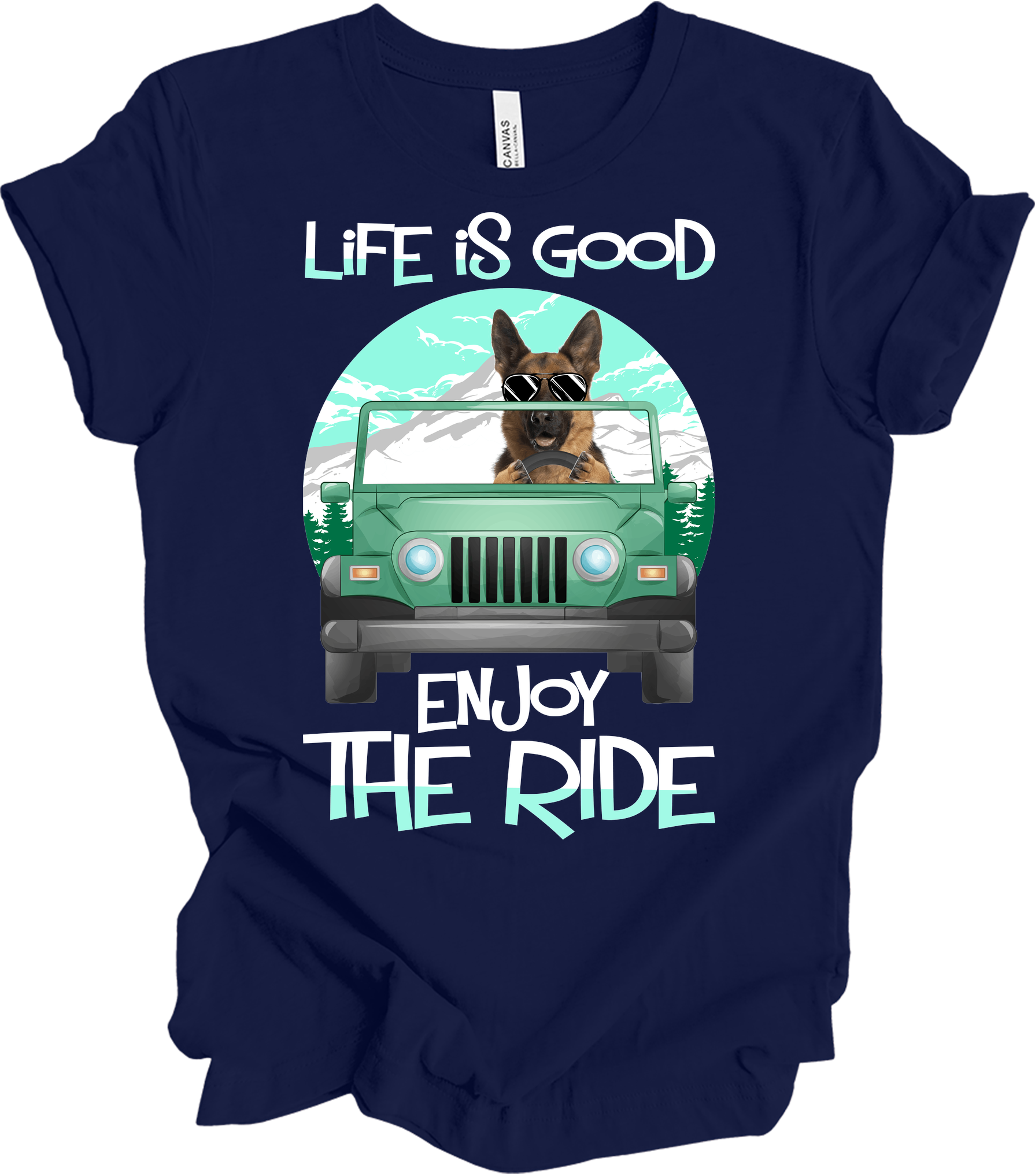 German Shepherd Life is Good Off-Road T-Shirt in Navy
