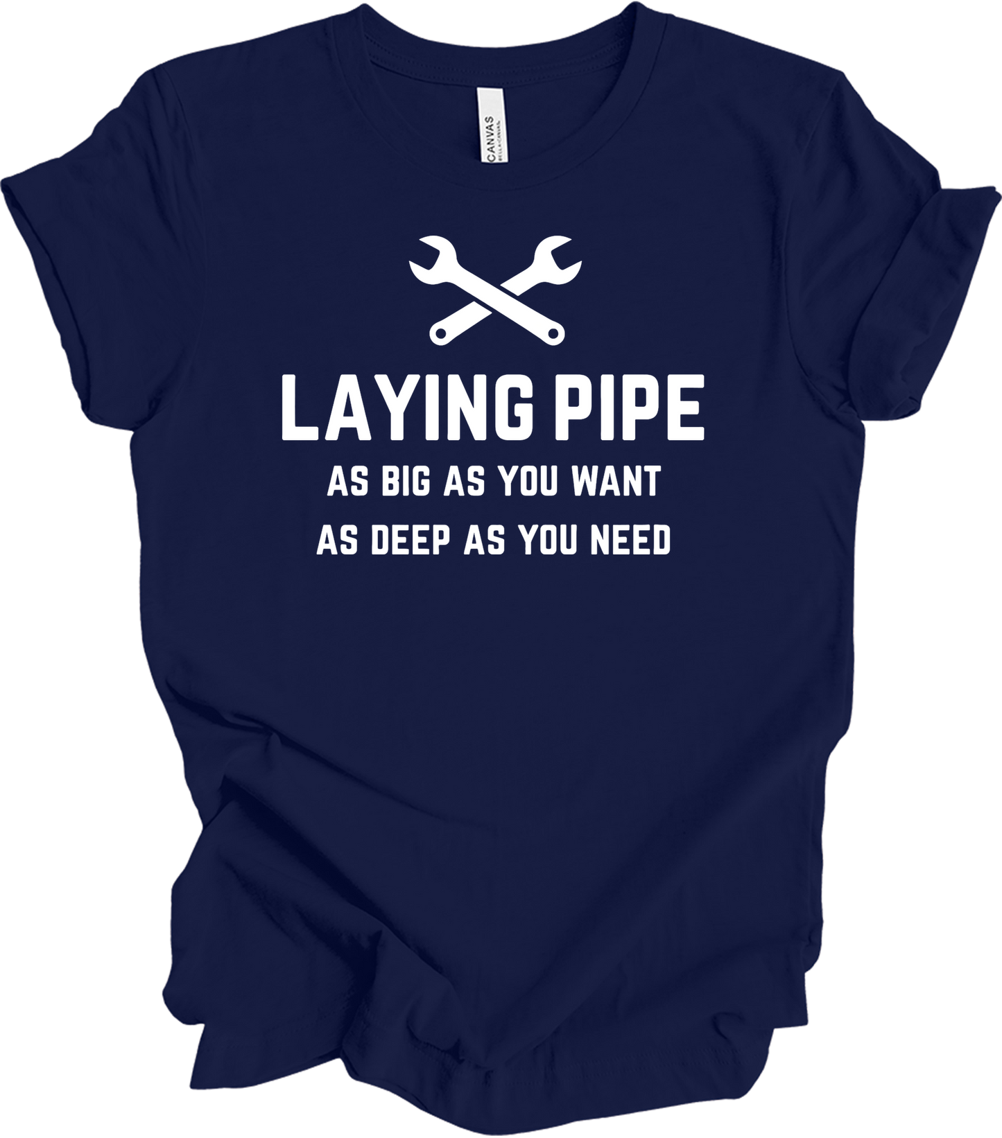 Laying Pipe Funny Plumber T-Shirt in Navy