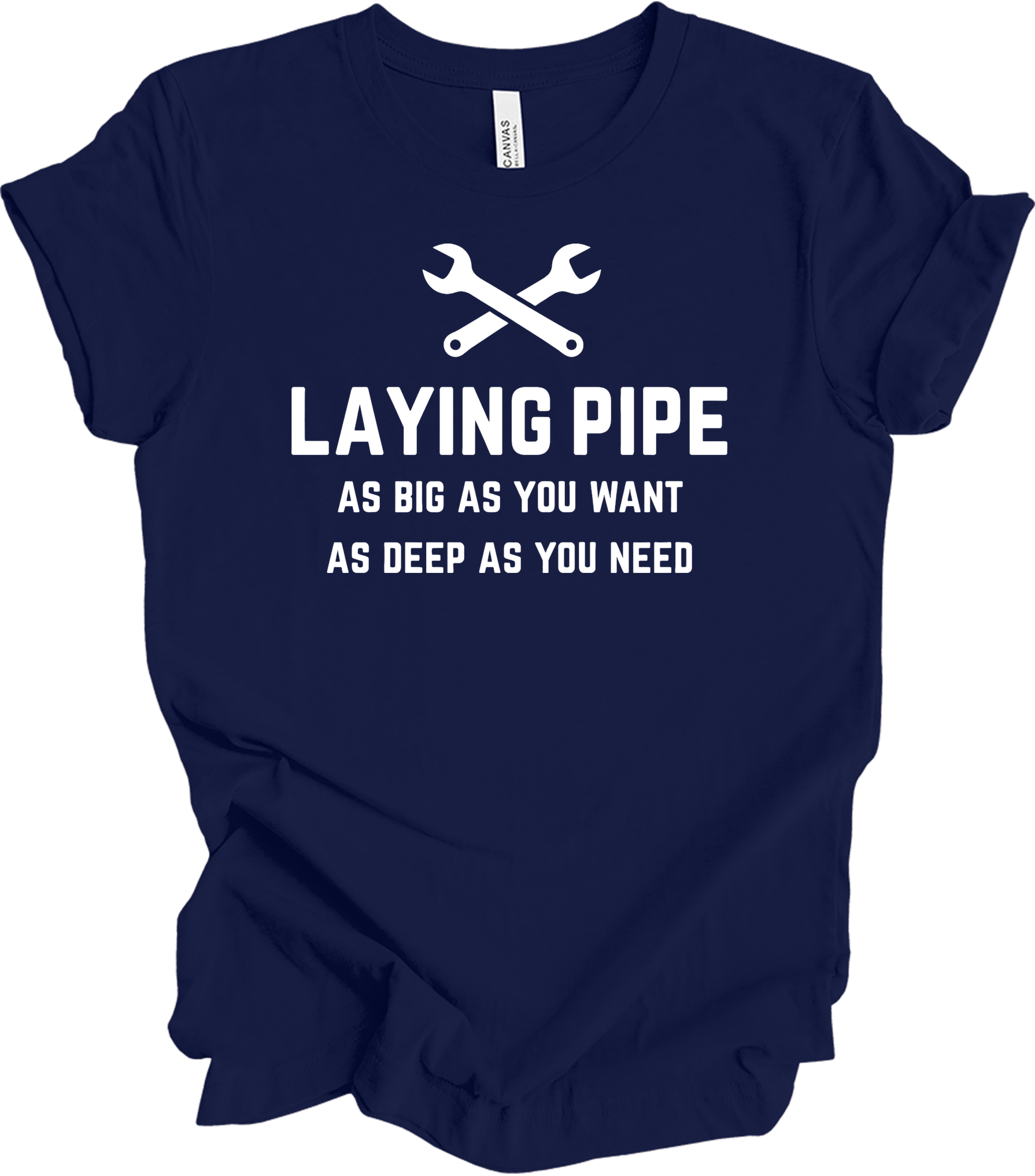 Laying Pipe Funny Plumber T-Shirt in Navy