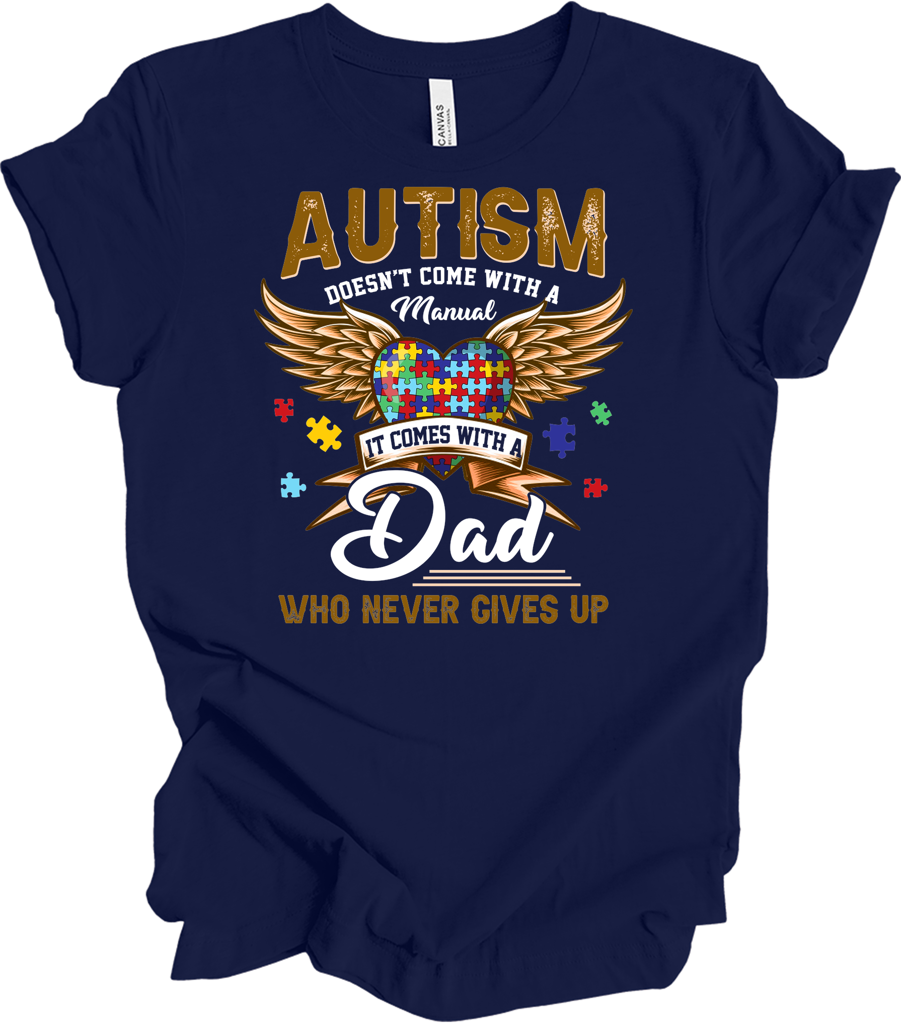 Autism Dad Heart Puzzle T-Shirt in Navy