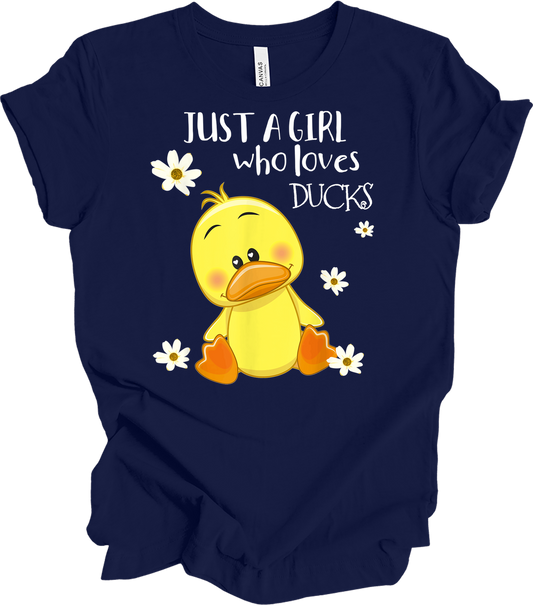 Just a Girl Who Loves Ducks - Cute Duck Lover T-Shirt in Navy
