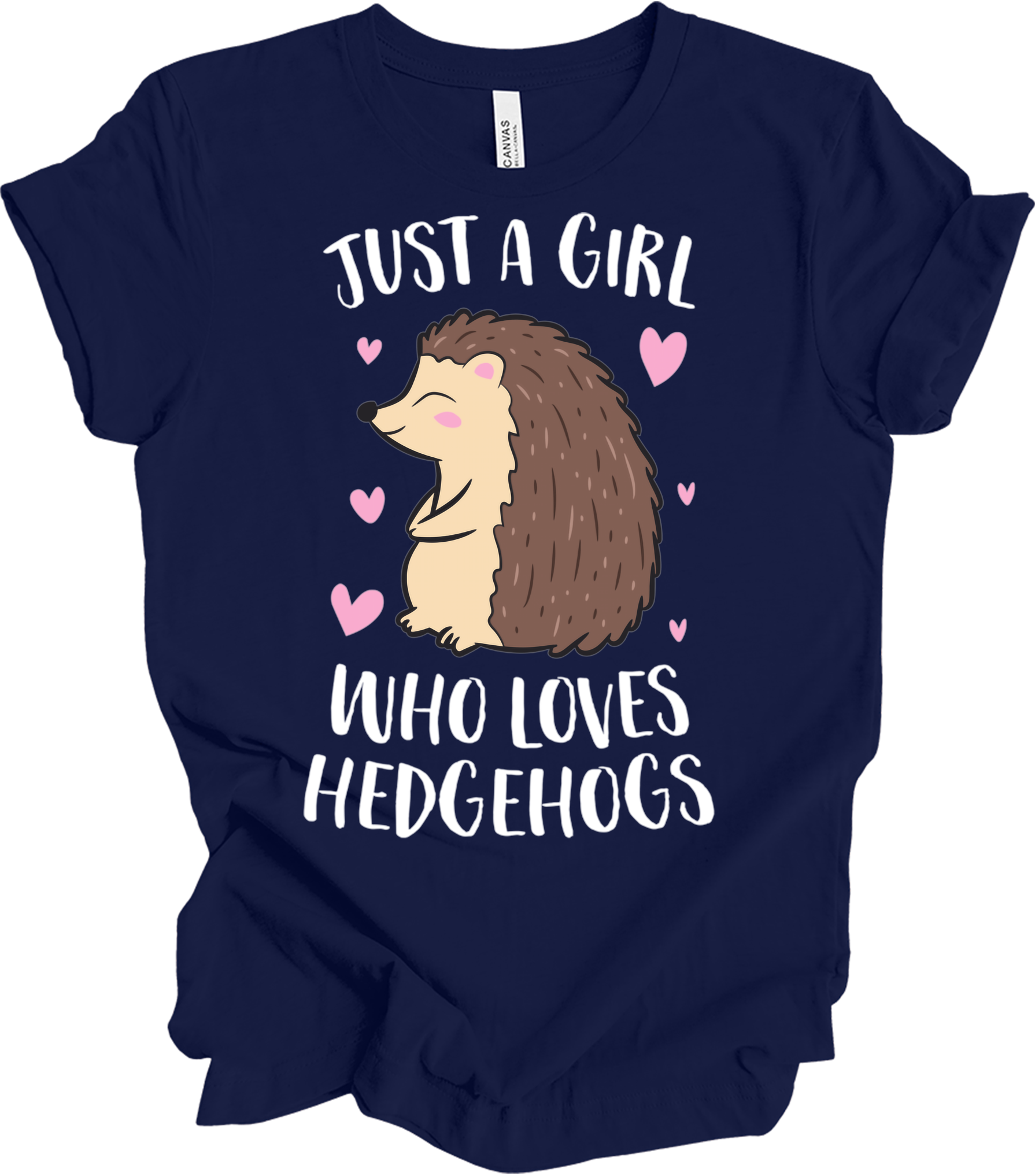 Just a Girl Who Loves Hedgehogs Cute Hedgehog Girl T-Shirt in Navy