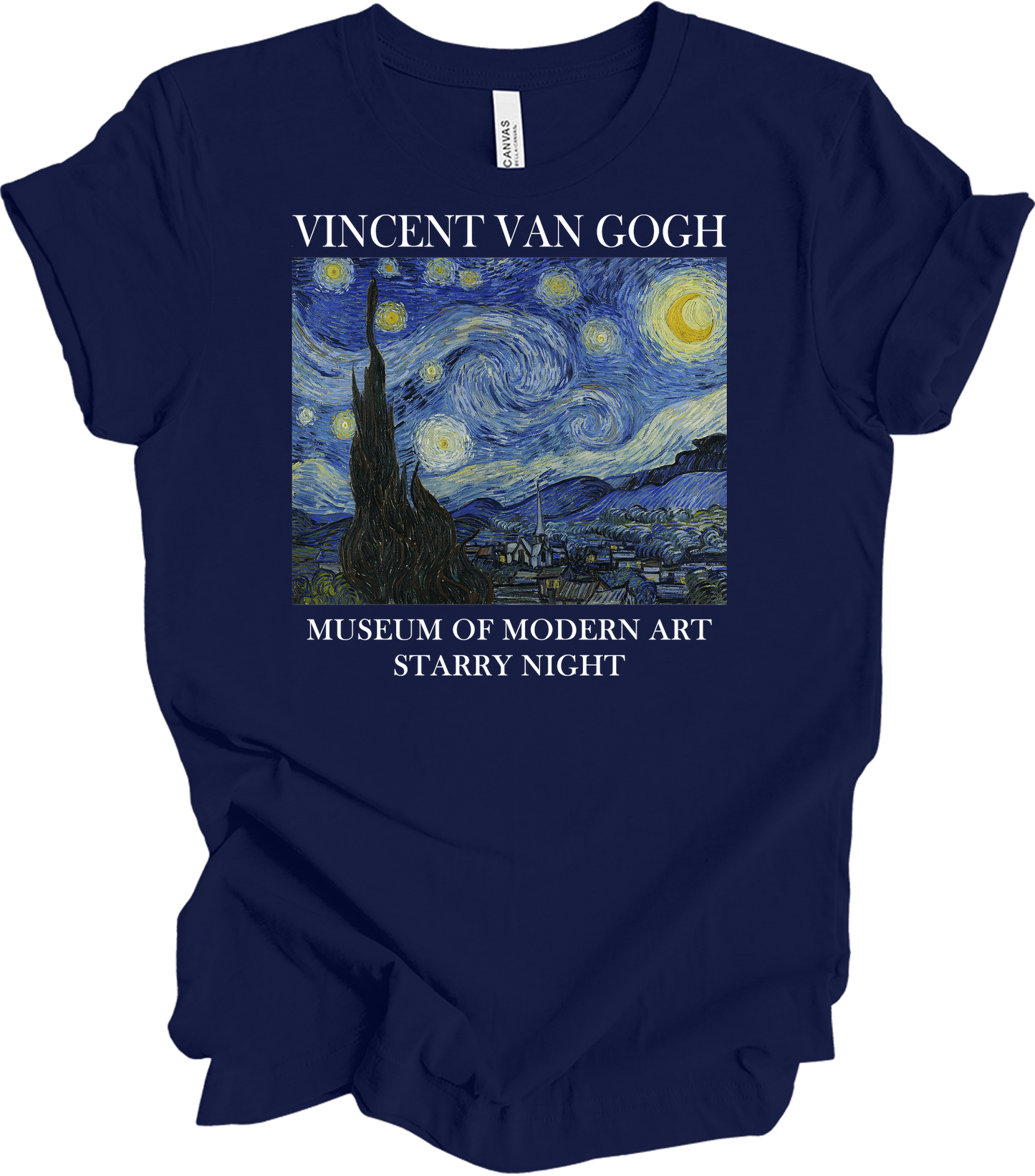 Van Gogh Starry Night Painting Art T-Shirt in Navy