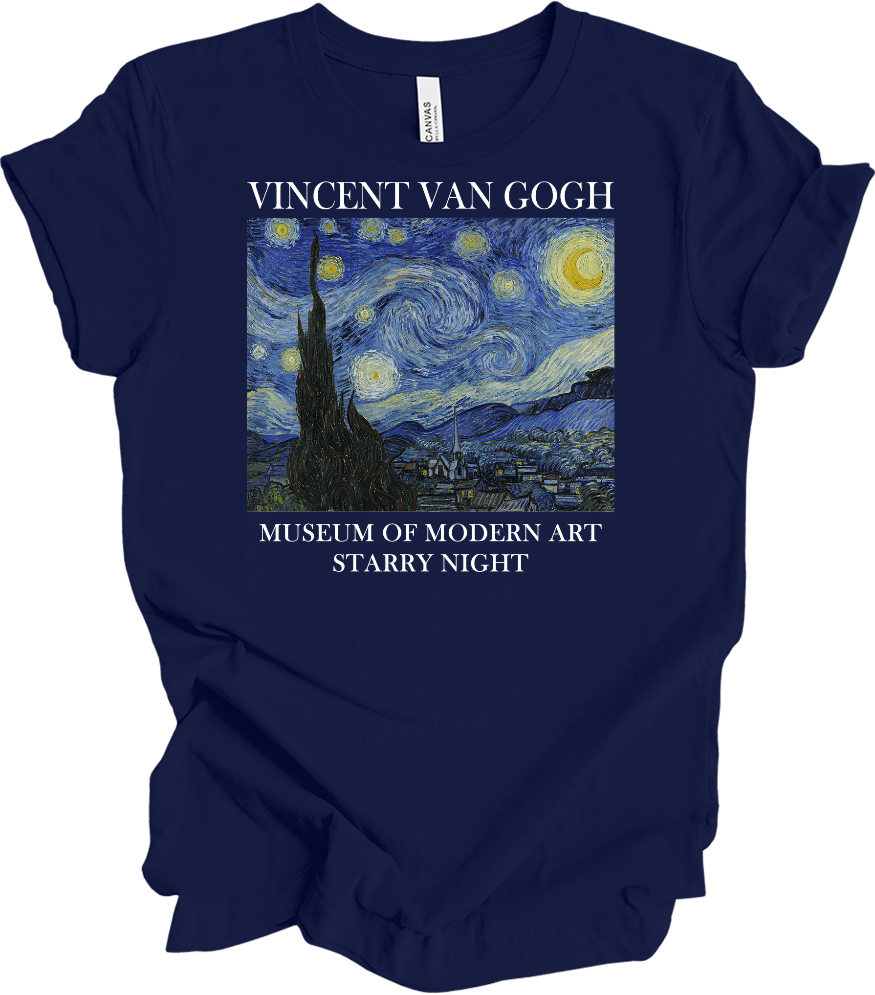 Van Gogh Starry Night Painting Art T-Shirt in Navy