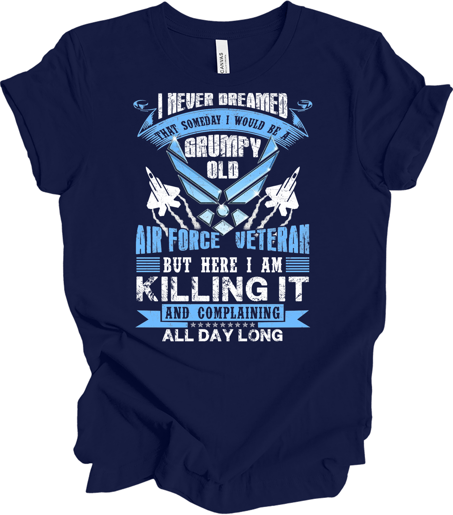 Grumpy Air Force Veteran T-Shirt in Navy Blue