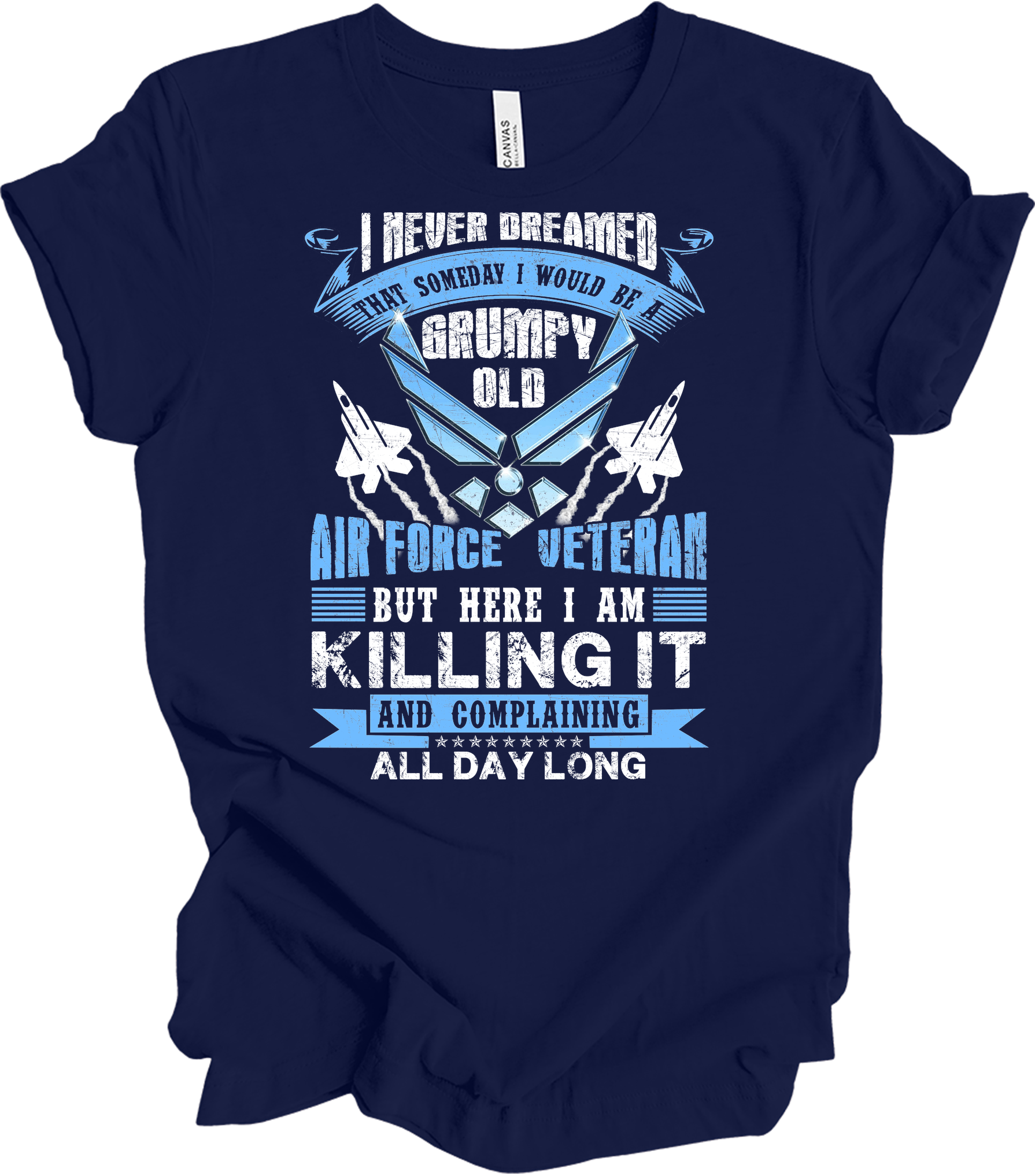 Grumpy Air Force Veteran T-Shirt in Navy Blue