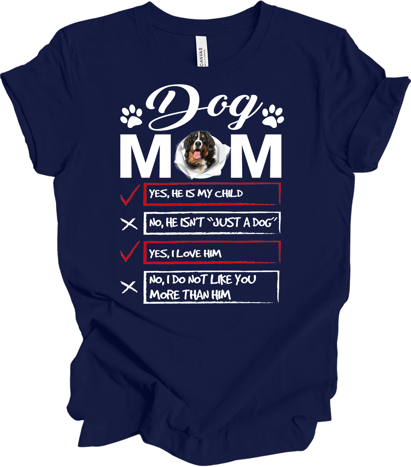 Dog Mom Bernese Mountain Dog Checklis T-Shirt in Navy Blue