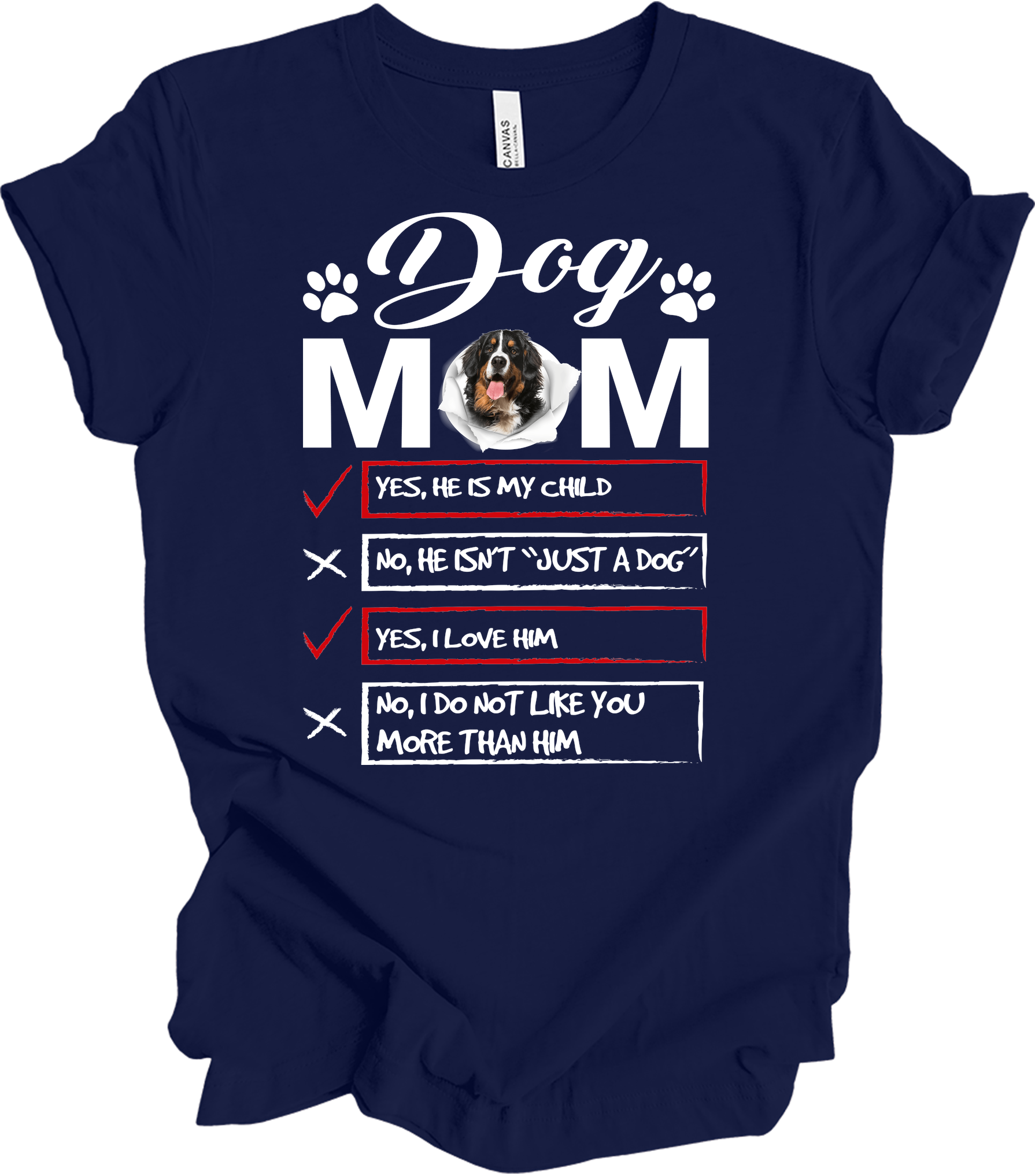 Dog Mom Bernese Mountain Dog Checklis T-Shirt in Navy Blue