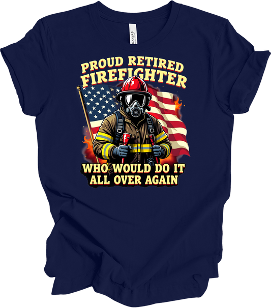 Proud Retired Firefighter T-Shirt in Navy