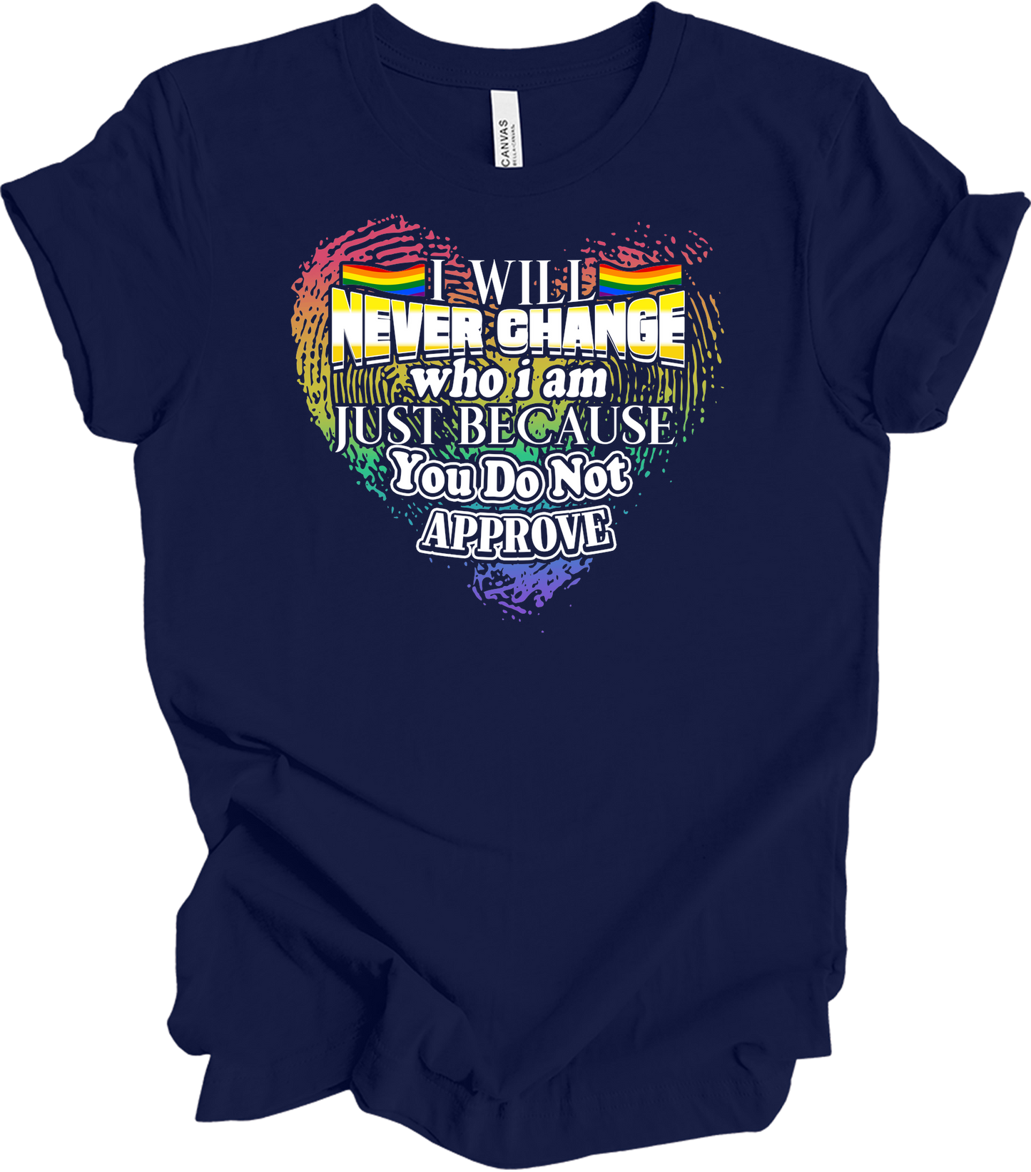 LGBT Gay Pride I Will Never Change Who I Am Rainbow T-Shirt in Navy
