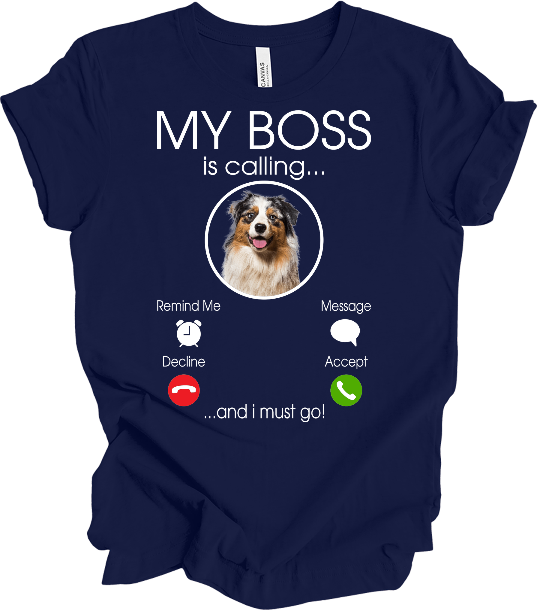 Australian Shepherd 'My Boss' T-Shirt in Navy