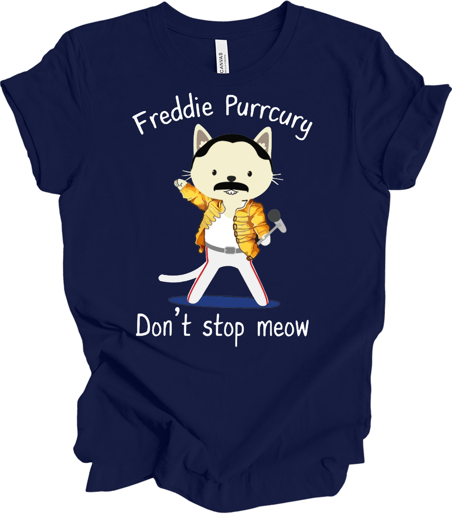 Freddie Purrcury Don't Stop Meow T-Shirt in Navy
