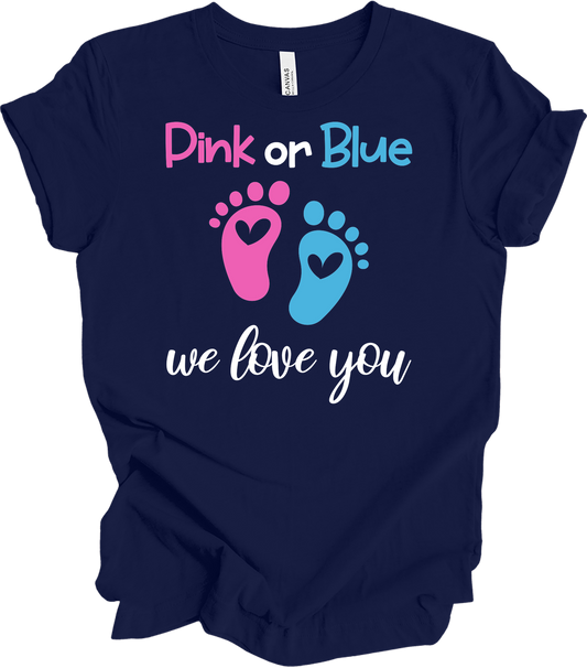 Pink or Blue We Love You T-Shirt in Navy
